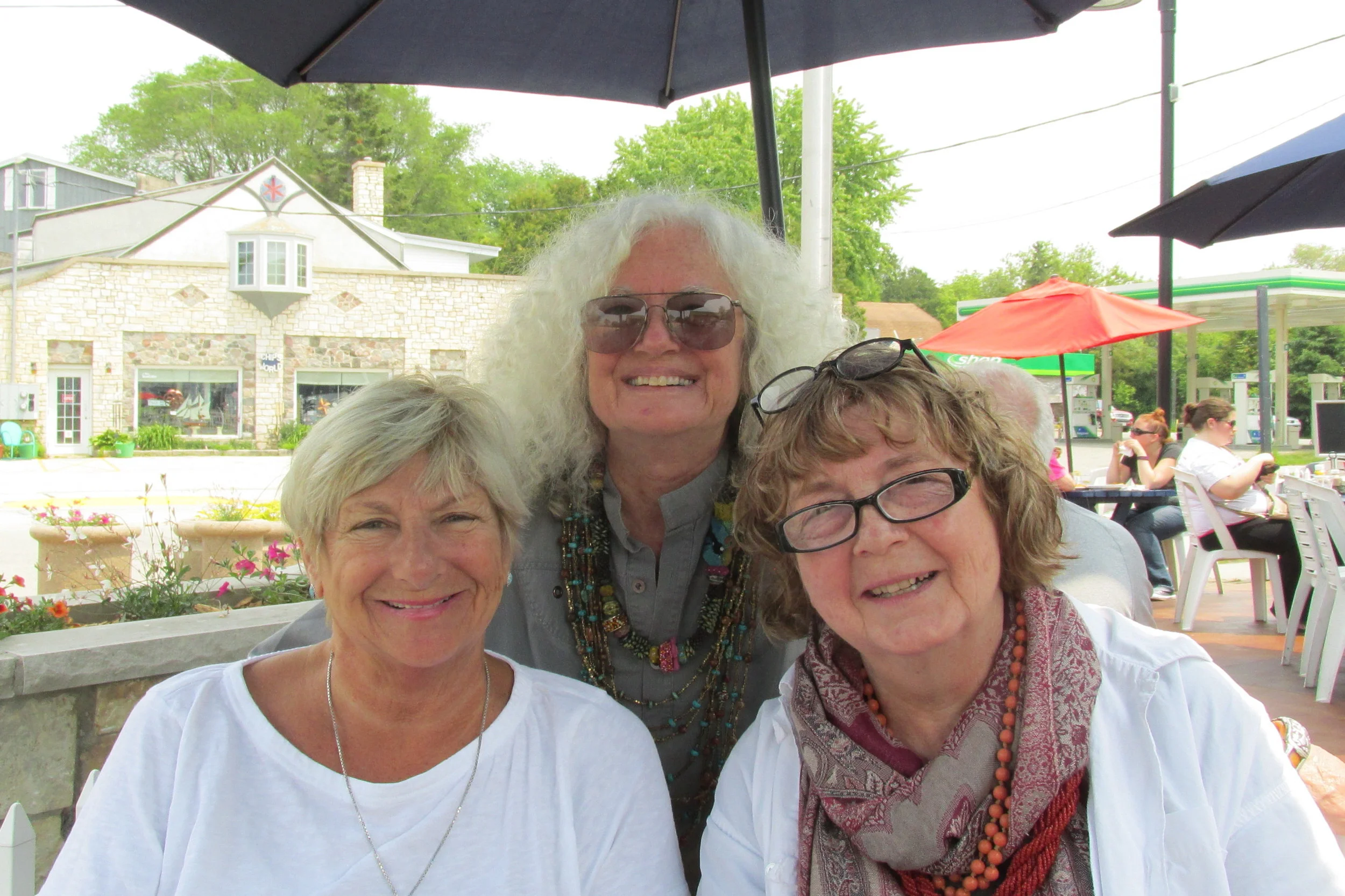 My friends of 45 plus years. Both of them came from Wisconsin to California where I met them and we got together to create a cooperative art gallery. We had many adventures in California and even though one of them returned to Wisconsin and the other moved to Kentucky we try to get together once a year after we do the Bead and Button Show.