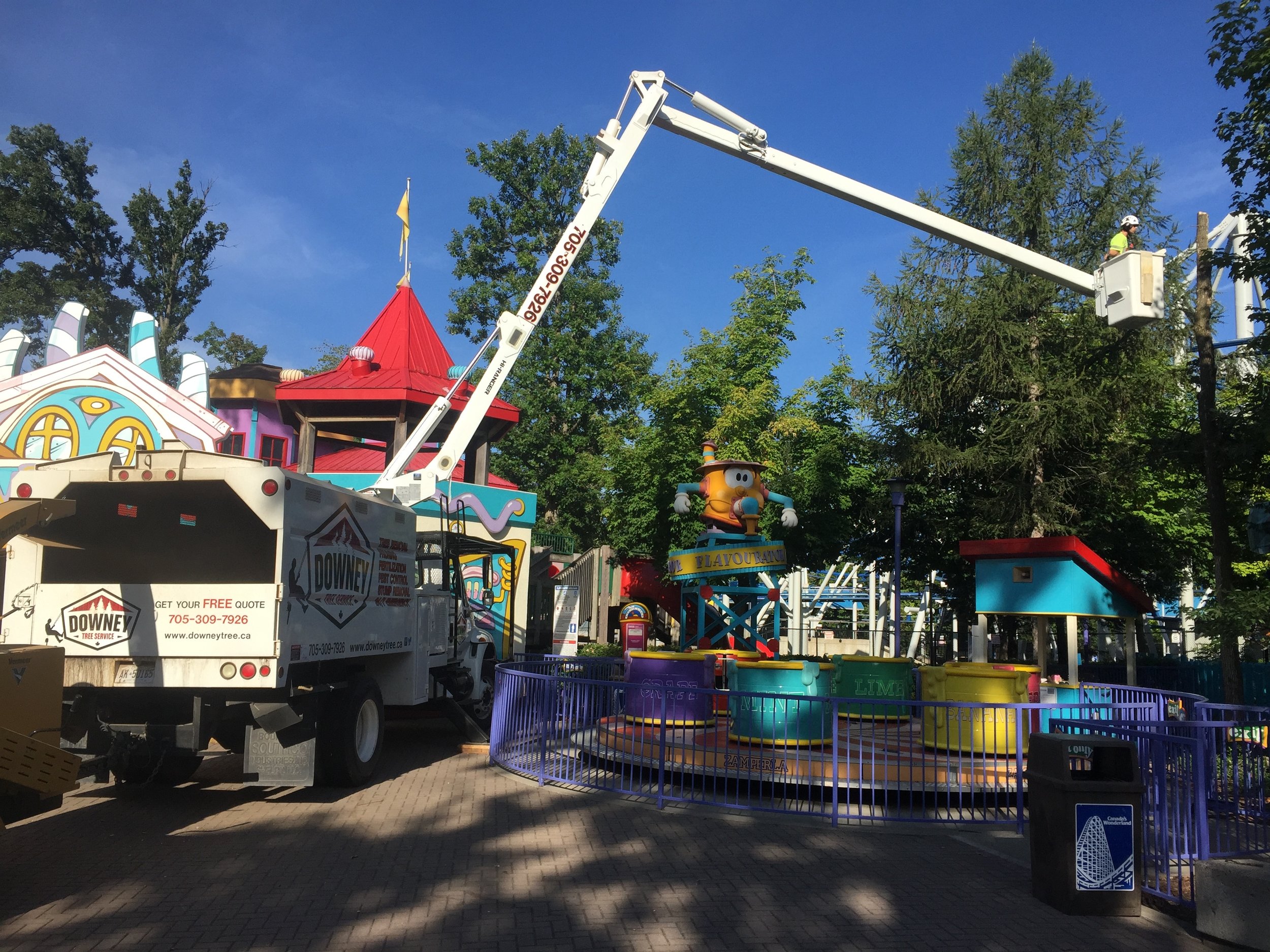  Testing the bucket trucks reach at Canada's Wonderland. 