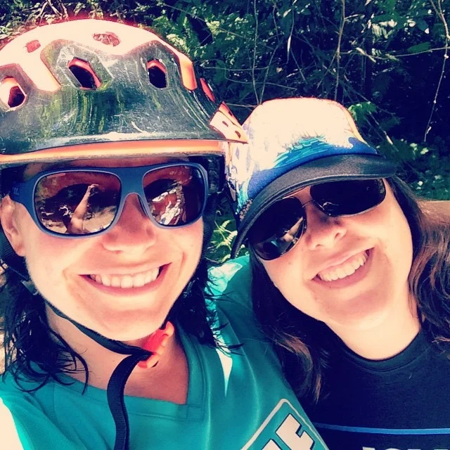 Heather Cooper (left) and Alyson at a california enduro series race
