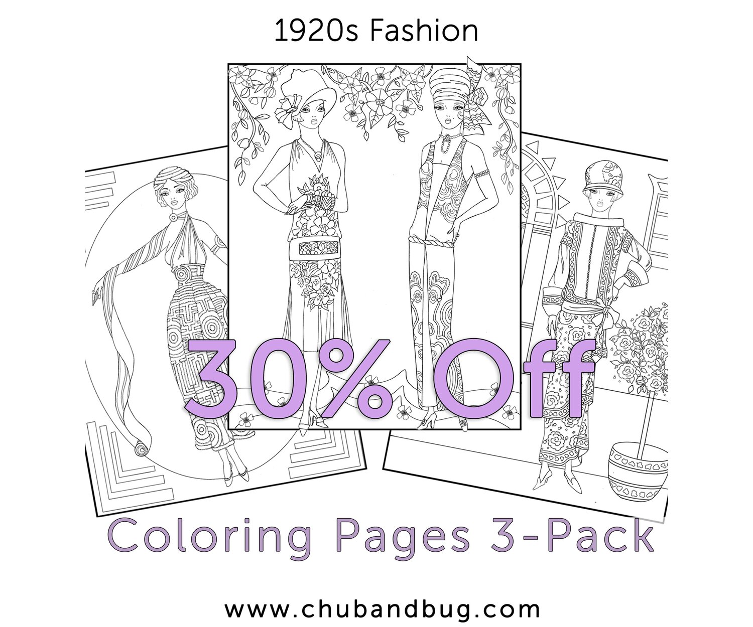 Adult Fashion Coloring Book - 1920s Paris Fashion — Chub and Bug  Illustration | Wall art and school supplies for kids and babies