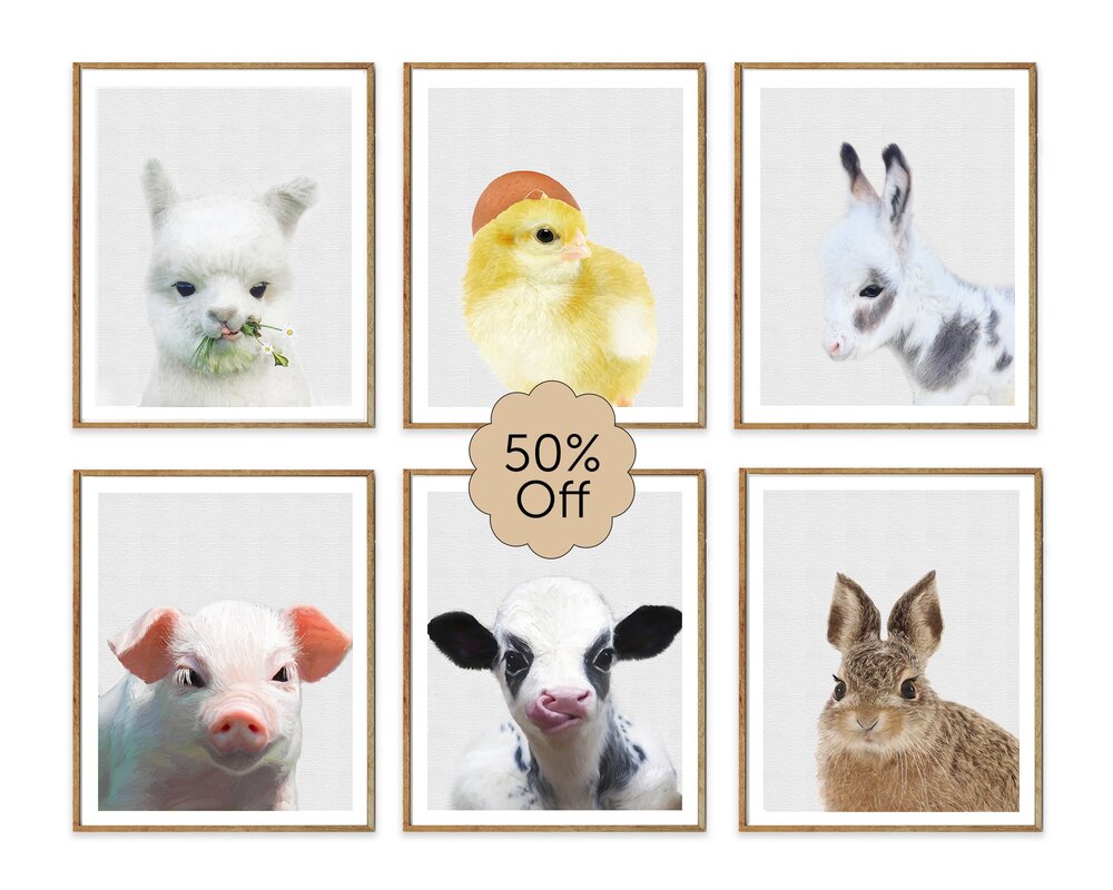 Baby Farm Animals Prints A Set Of 6 Baby Animal Paintings In White Chub And Bug Illustration Wall Art And School Supplies For Kids And Babies Baby Farm Animals Prints A Set Of 6 Baby Animal Paintings In White Chub And Bug Illustration Wall Art And School Supplies For Kids And Babies