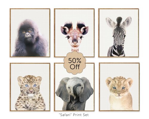 Safari Nursery Prints - Set of 6 Baby Animals for Boys — Chub and Bug  Illustration | Wall art and school supplies for kids and babies