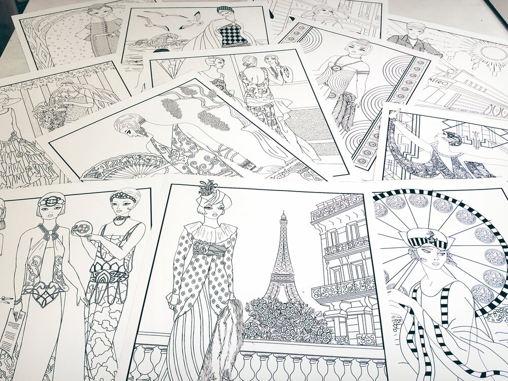 Adult Fashion Coloring Book - 1920s Paris Fashion — Chub and Bug  Illustration | Wall art and school supplies for kids and babies