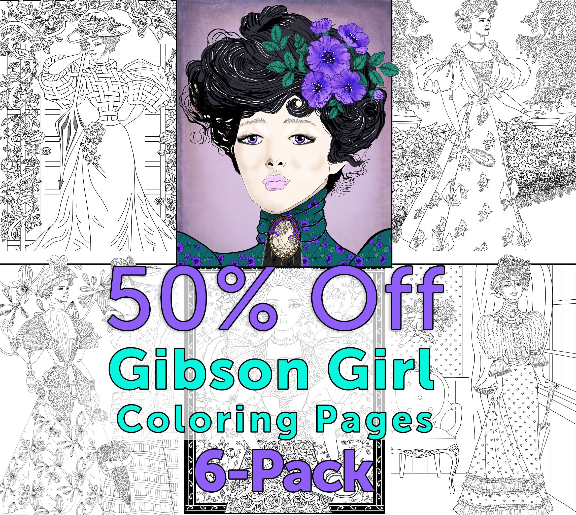 Gibson Girls & the Gibson Girl Look - 6 Fashion Coloring Pages — Chub and  Bug Illustration | Wall art and school supplies for kids and babies