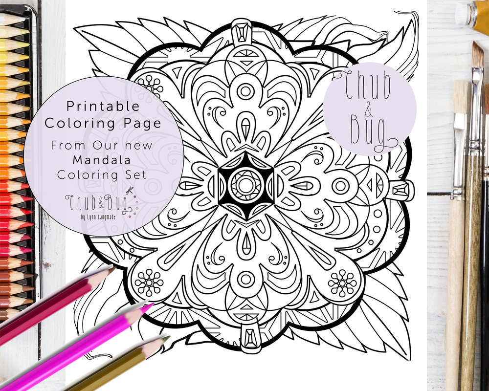 Flower Mandala Coloring Page in Black and White — Chub and Bug Illustration
