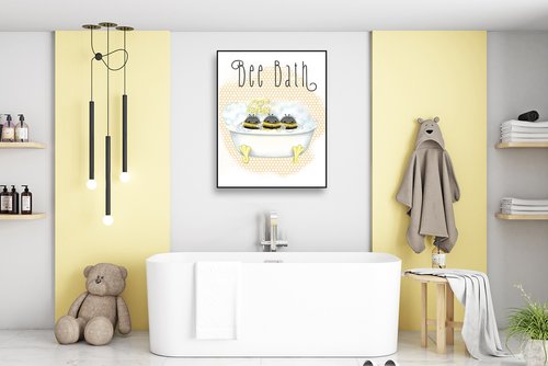 Bee Bath Art - Illustration of Baby Bumblebees taking a Bath for