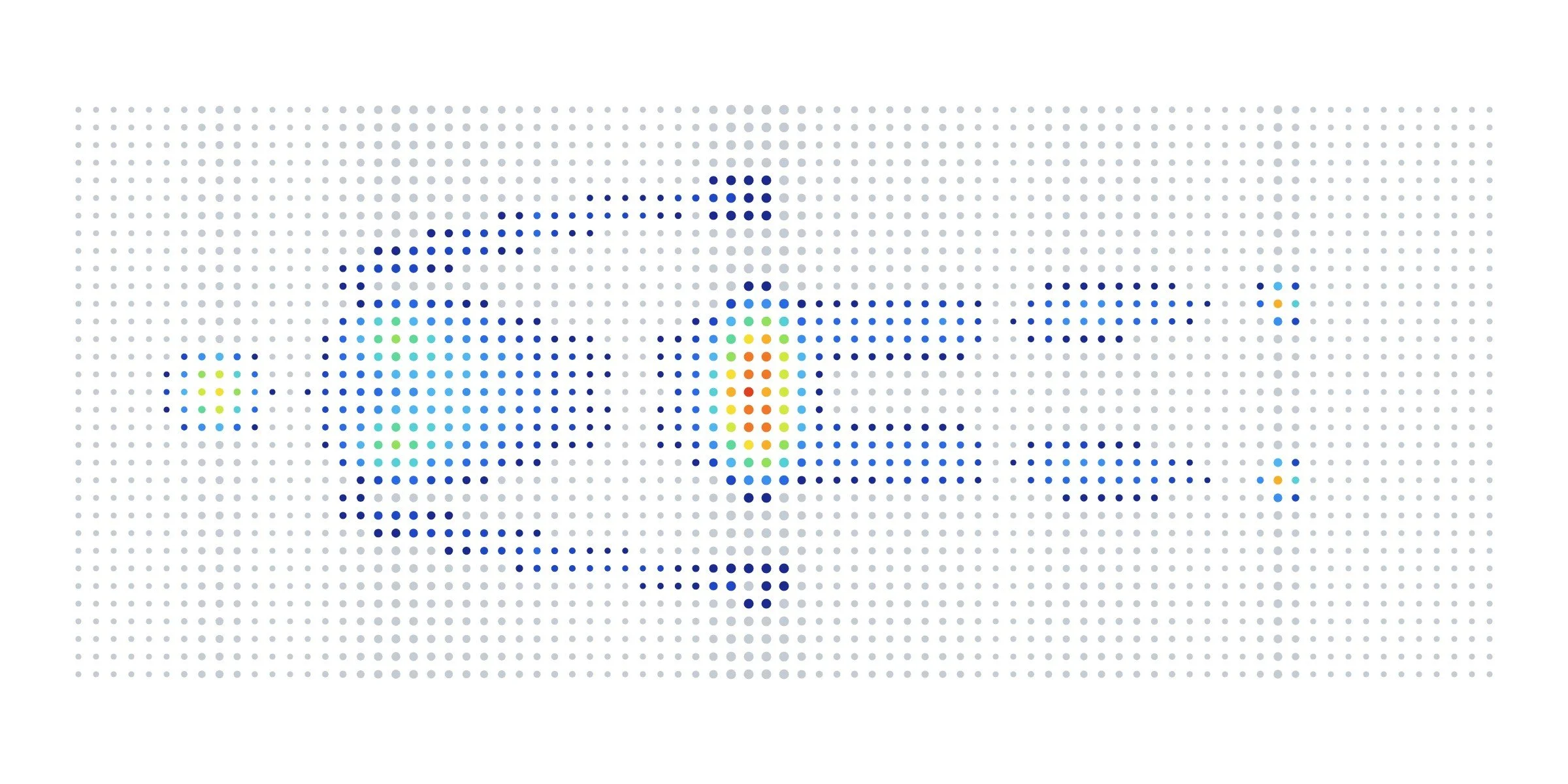 Generated zoned gel-grid bed seen from above, each stub sized by its zone and colored by the sleeper's pressure