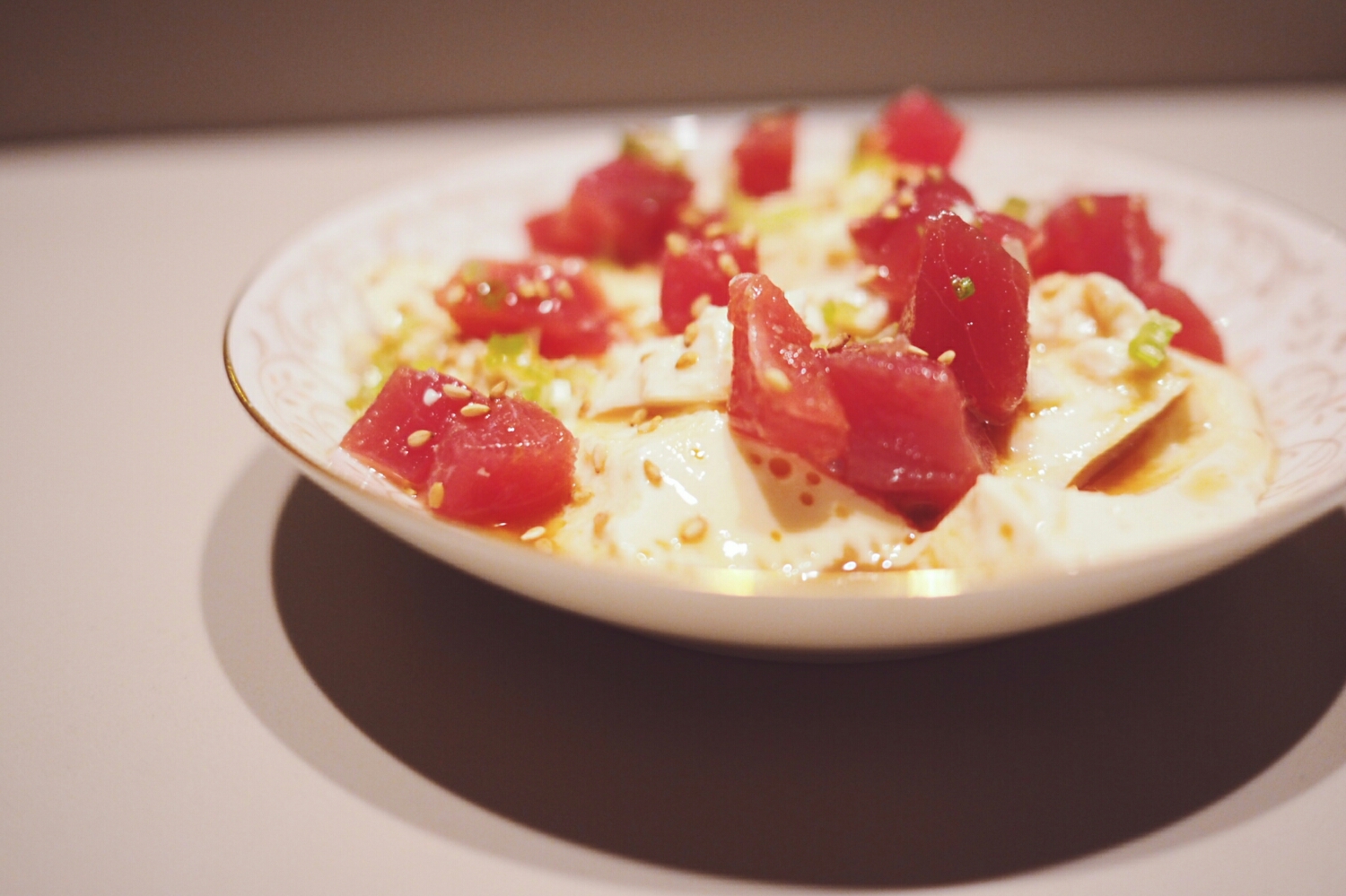 fresh tofu, tuna, ponzu, sesame, scallions.