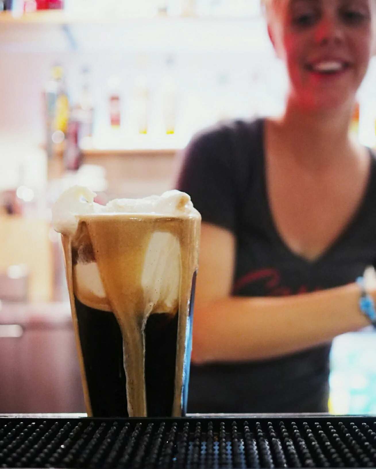 beer float! with mother earth's sin tax peanut butter stout and mcconnell's vanilla ice cream.