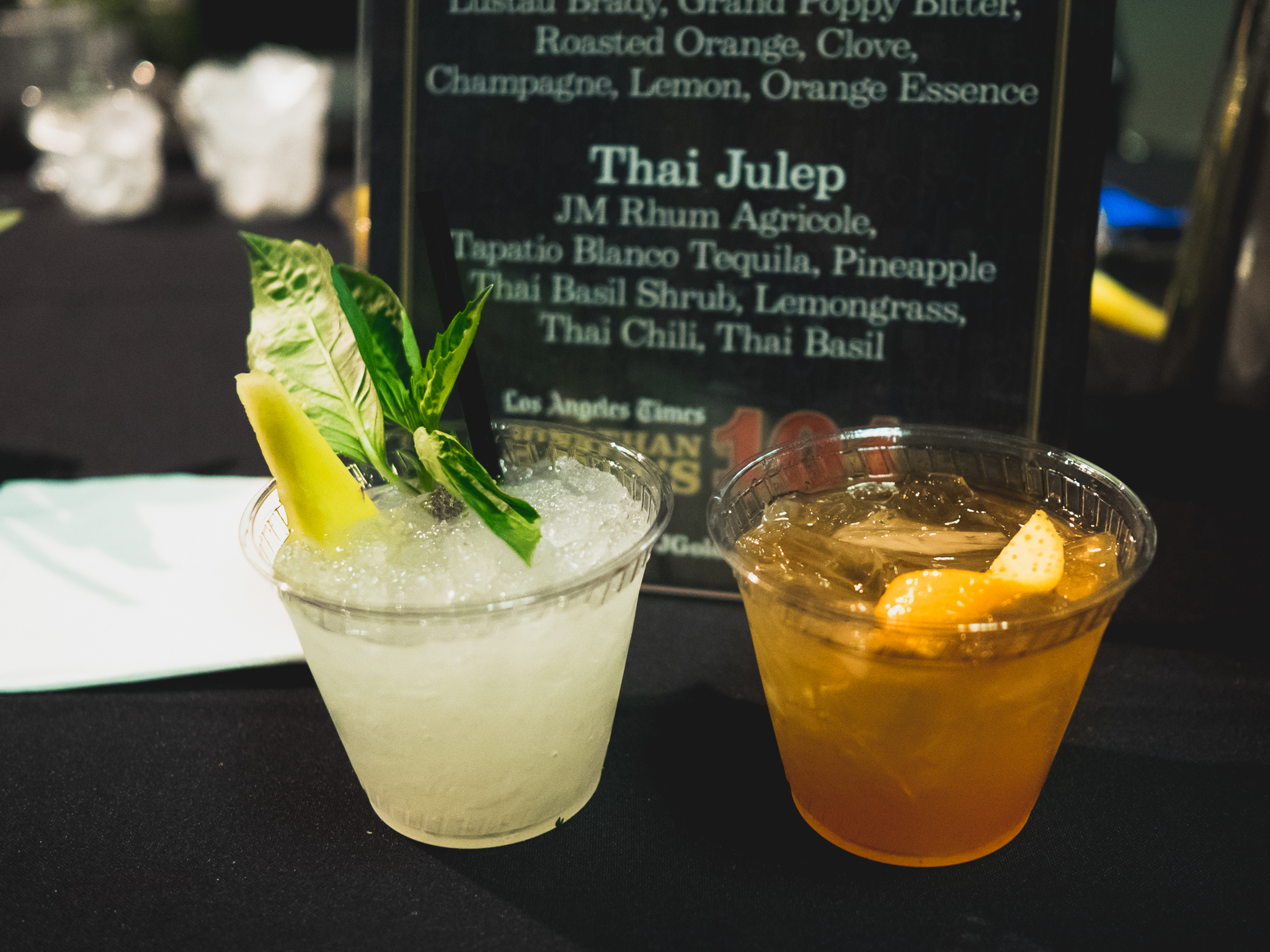 redbird's thai julep (jm rhum agricole, arette blanco tequila, pineapple thai basil shrub, lemongrass, thai chili, thai basil) and cardinal punch.