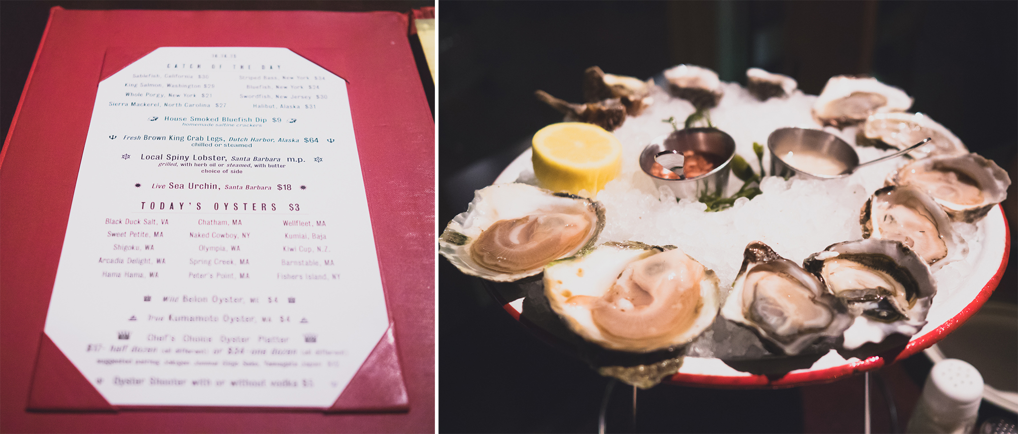 raw and chilled seafood menu; a dozen oysters to share.