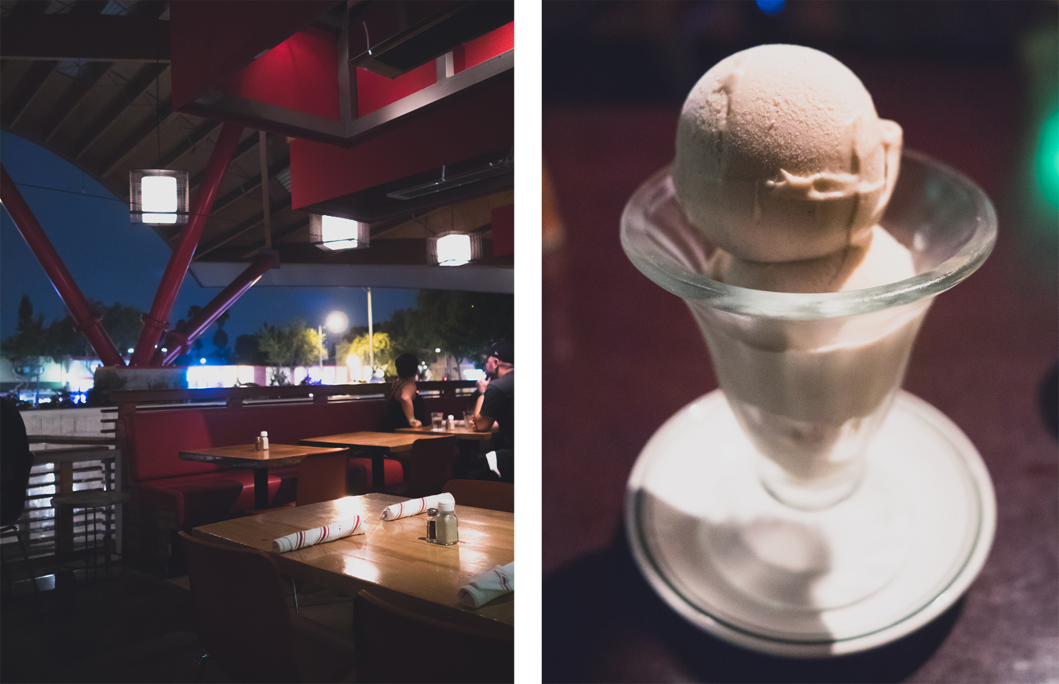 outdoor seating and london fog ice cream for dessert (earl grey and vanilla).