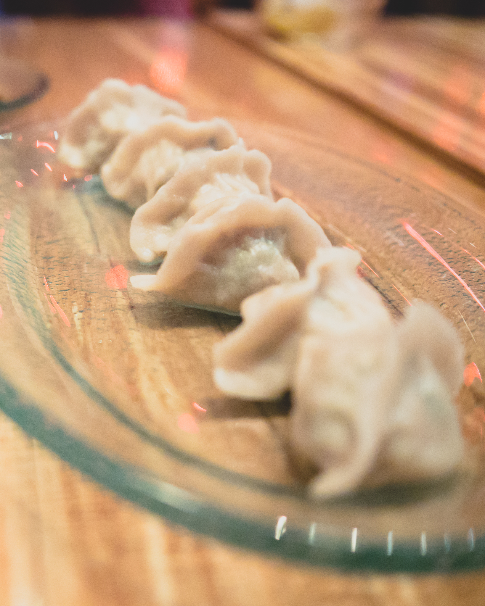happy family jiaozi with prok, shrimp, mushroom and garlic chive.