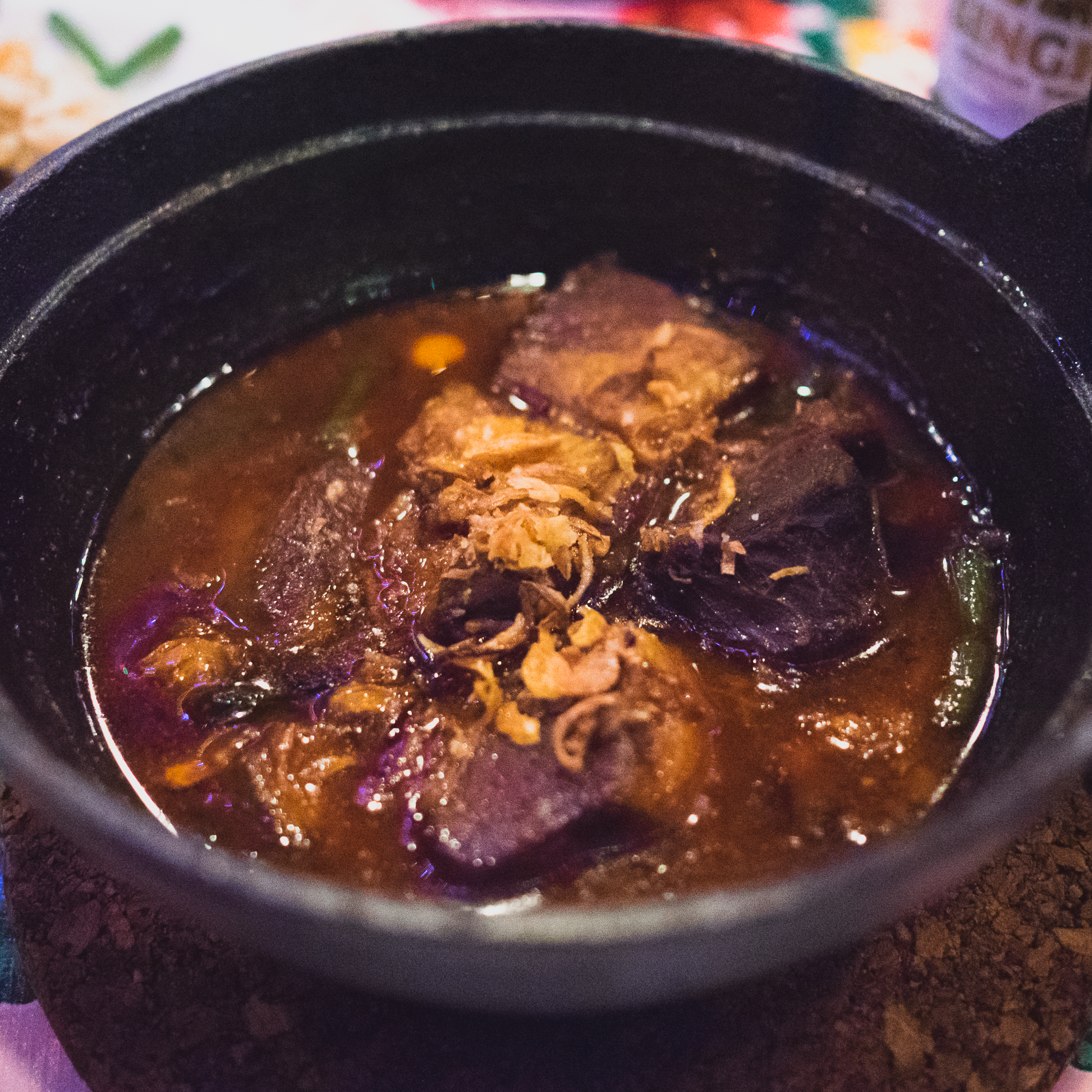kaeng hang leh : northern thai sweet pork belly and shoulder curry with ginger, palm sugar, turmeric, tamarind, burmese curry powder, and pickled garlic.