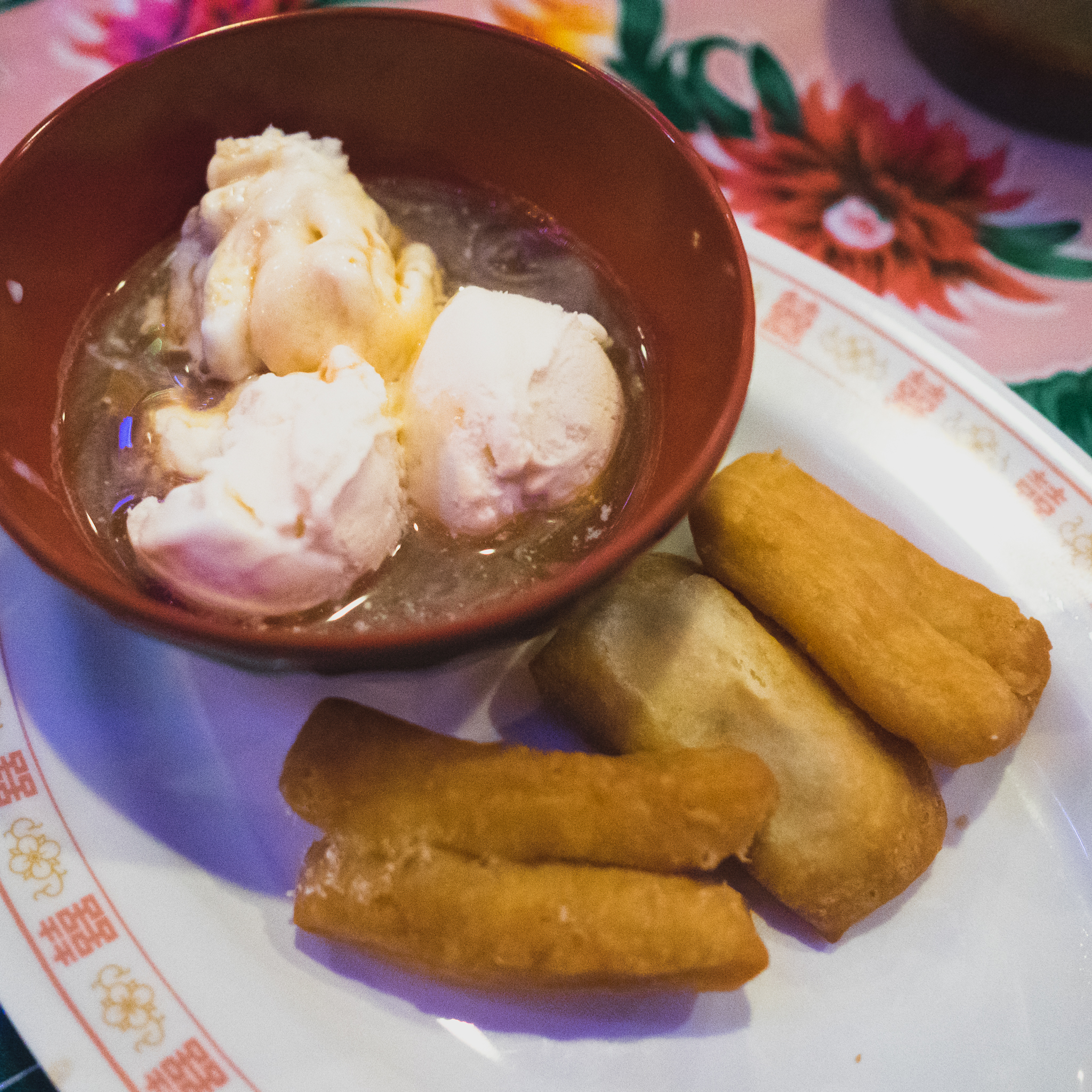 pok pok affogato : condensed milk ice cream, vietnamese coffee shot, house made patangko (thai-style savory crullers).