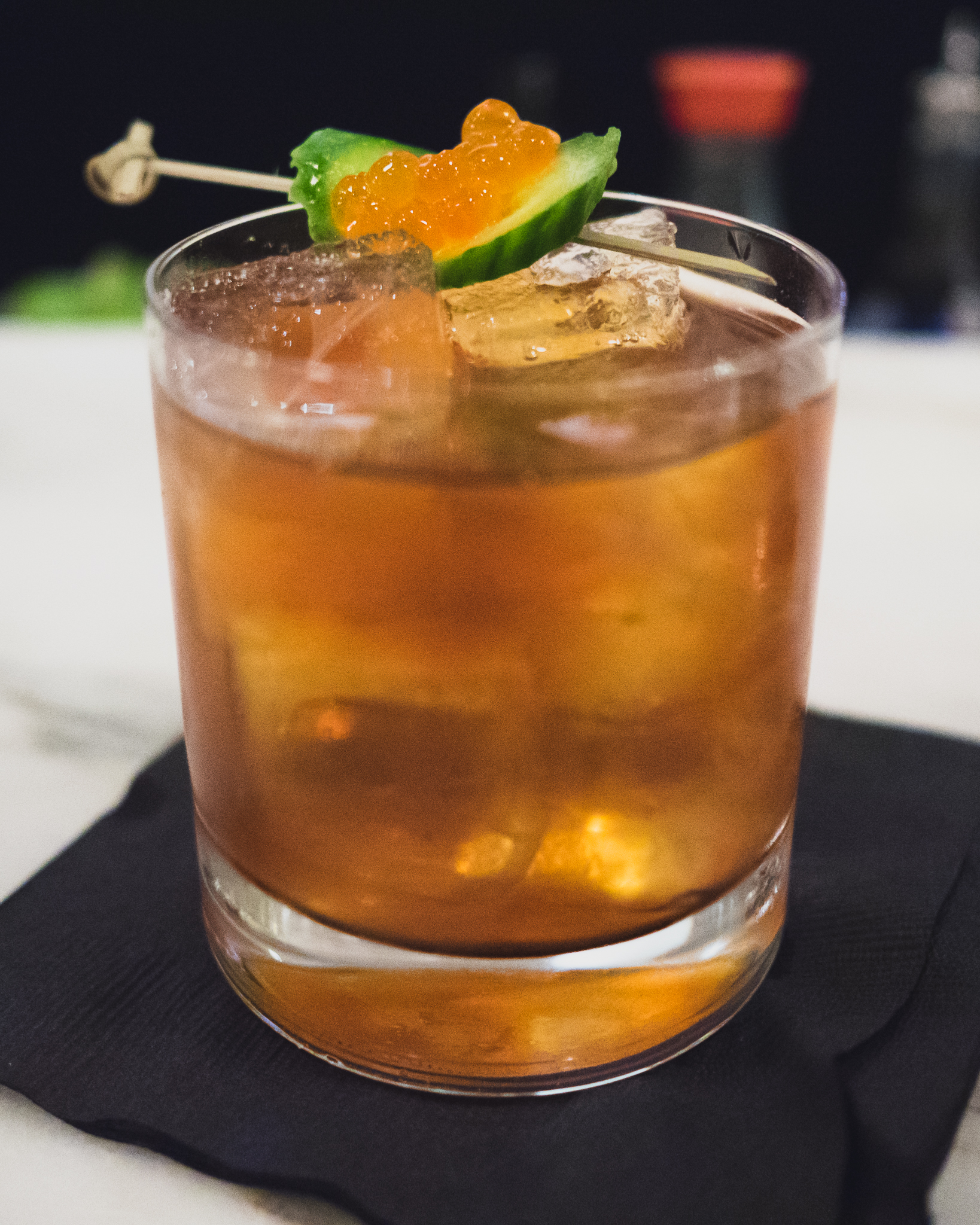 hop sea negroni : tequila, punt e mes, citra hop infused cocchi, oyster shell infused mezcal.