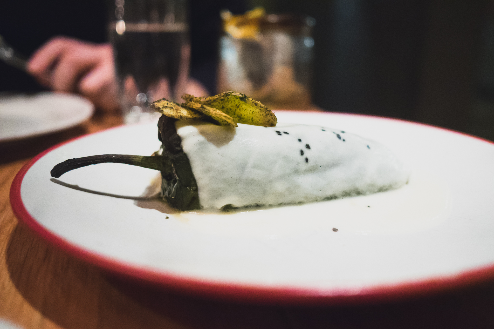 chile relleno : poblano, potato, kale, lemon, soubise.