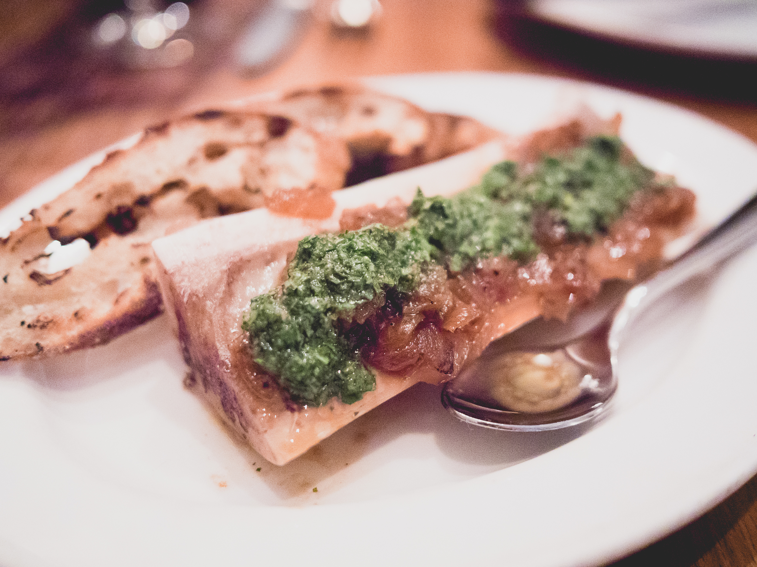 marrow bone, chimichurri, caramelized onions.
