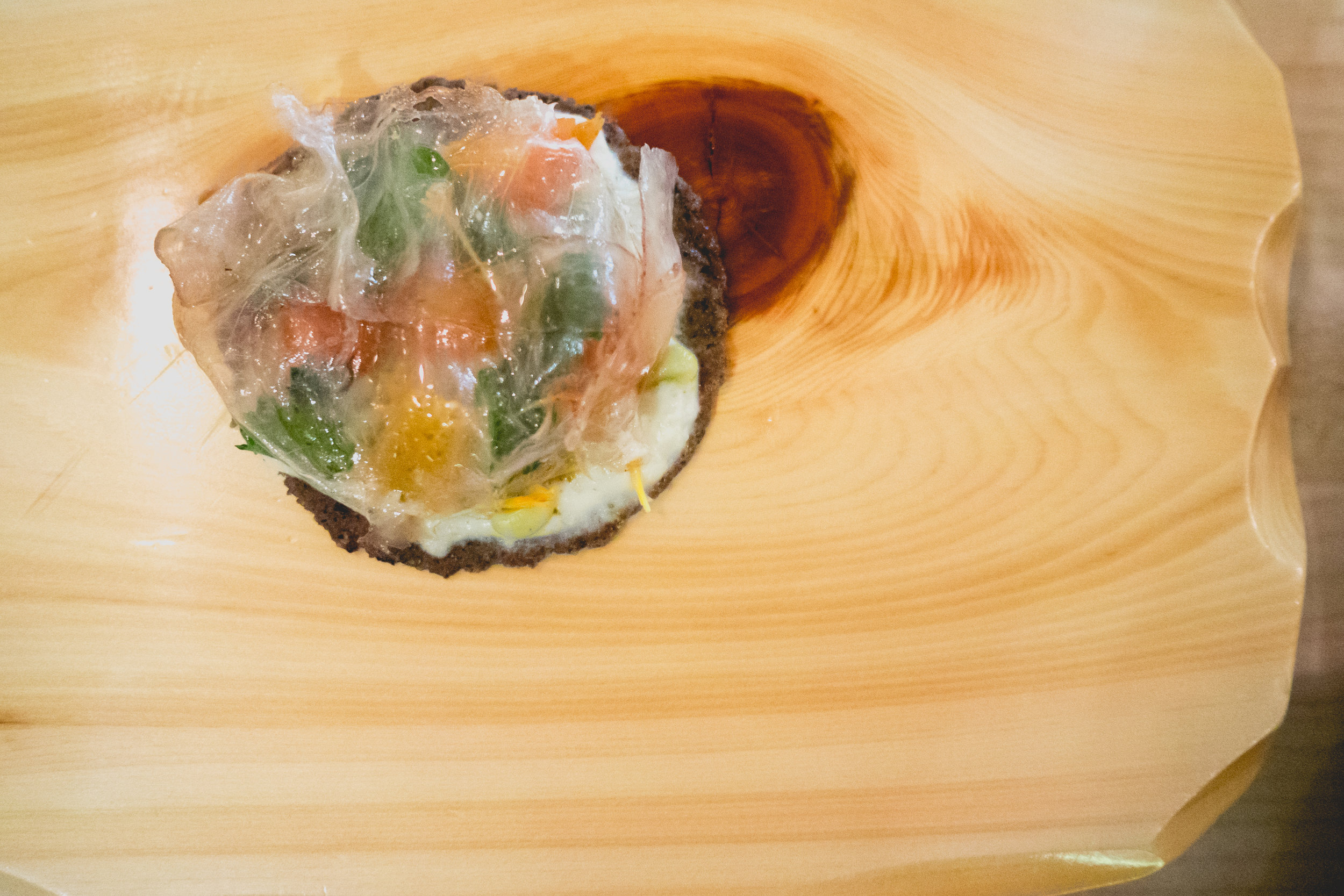 v. lightsey field pea masa tortilla and cream, texas lardo, marigold, papaya.