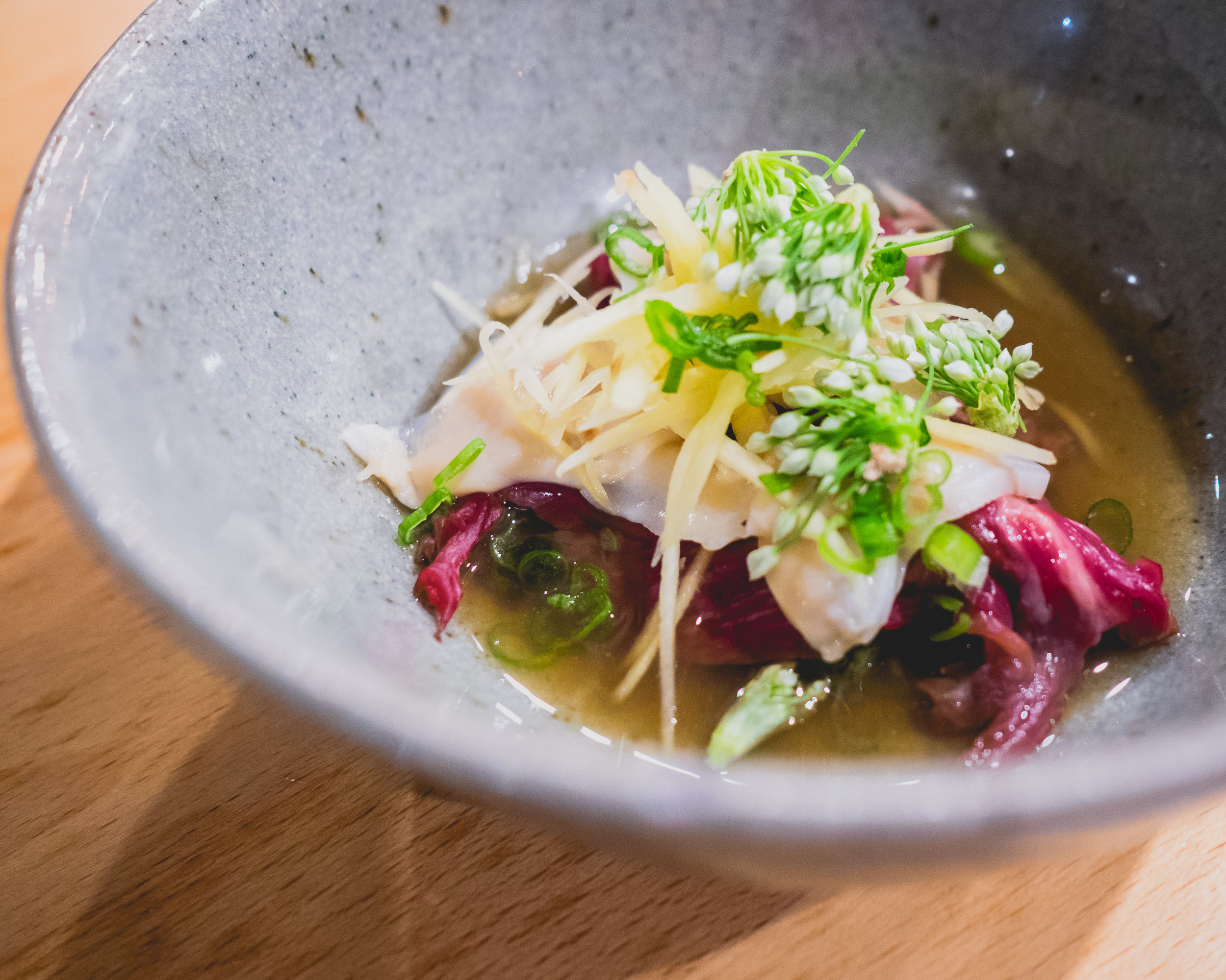 IV. hanging beef tender / peppermint tea / hundred year tamari / giant clam (add-on)