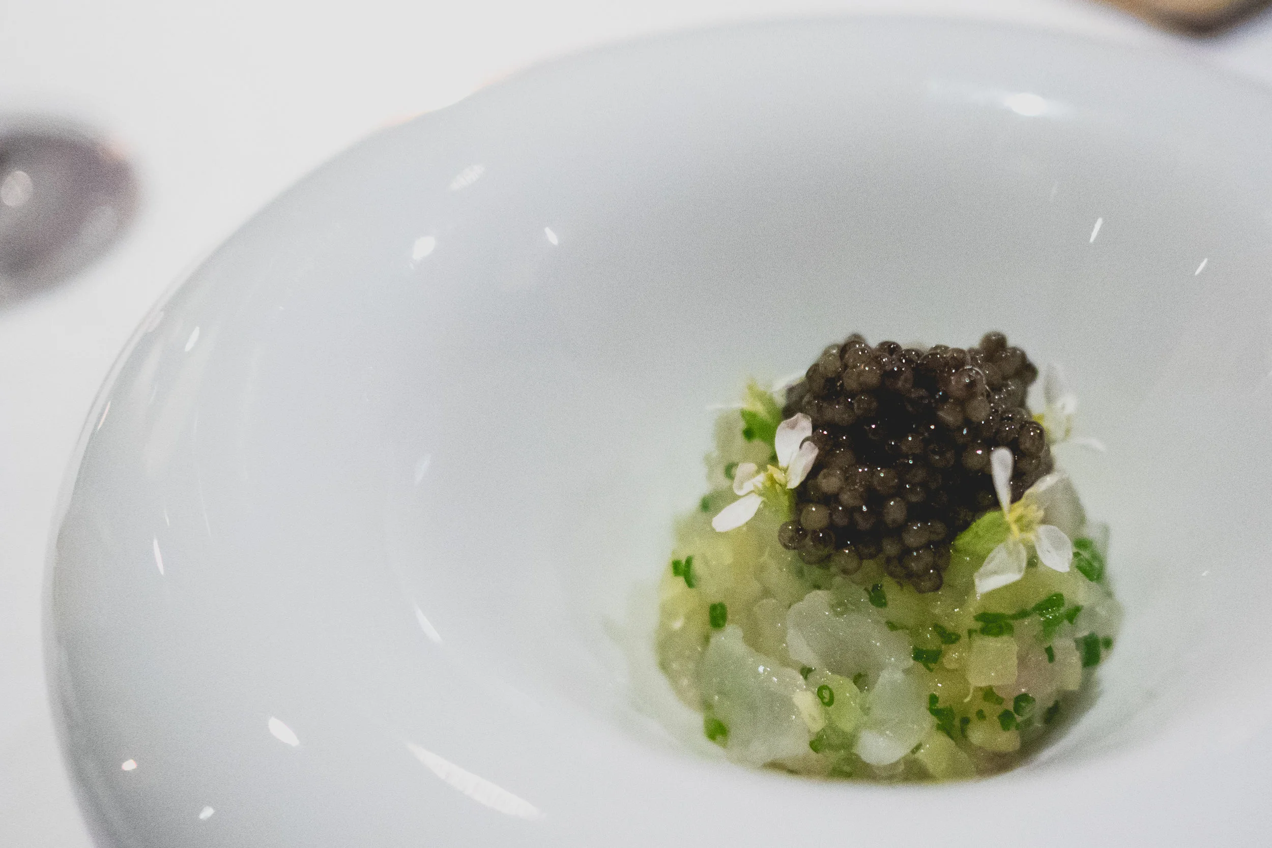 spot prawn jewels, golden ossetra caviar, finger lime.