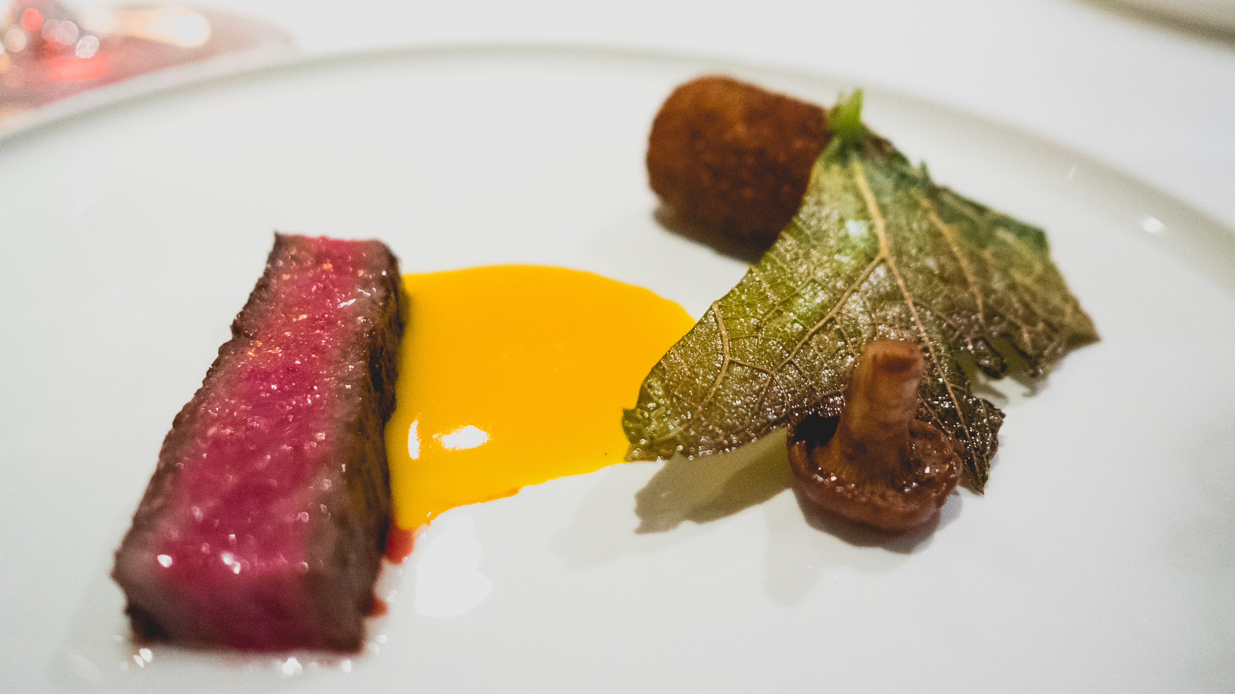 a5 wagyu, kabocha squash, pickled chanterelle, miso.
