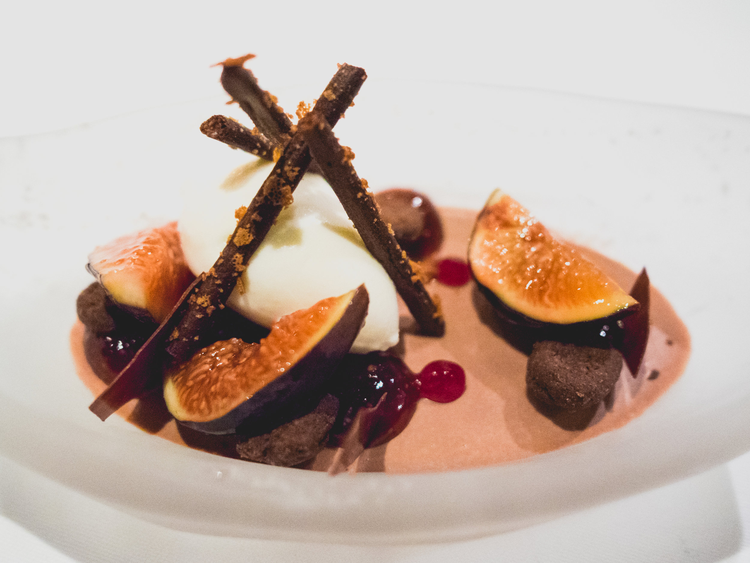 panna cotta, chocolate, banyuls, burrata, fig.