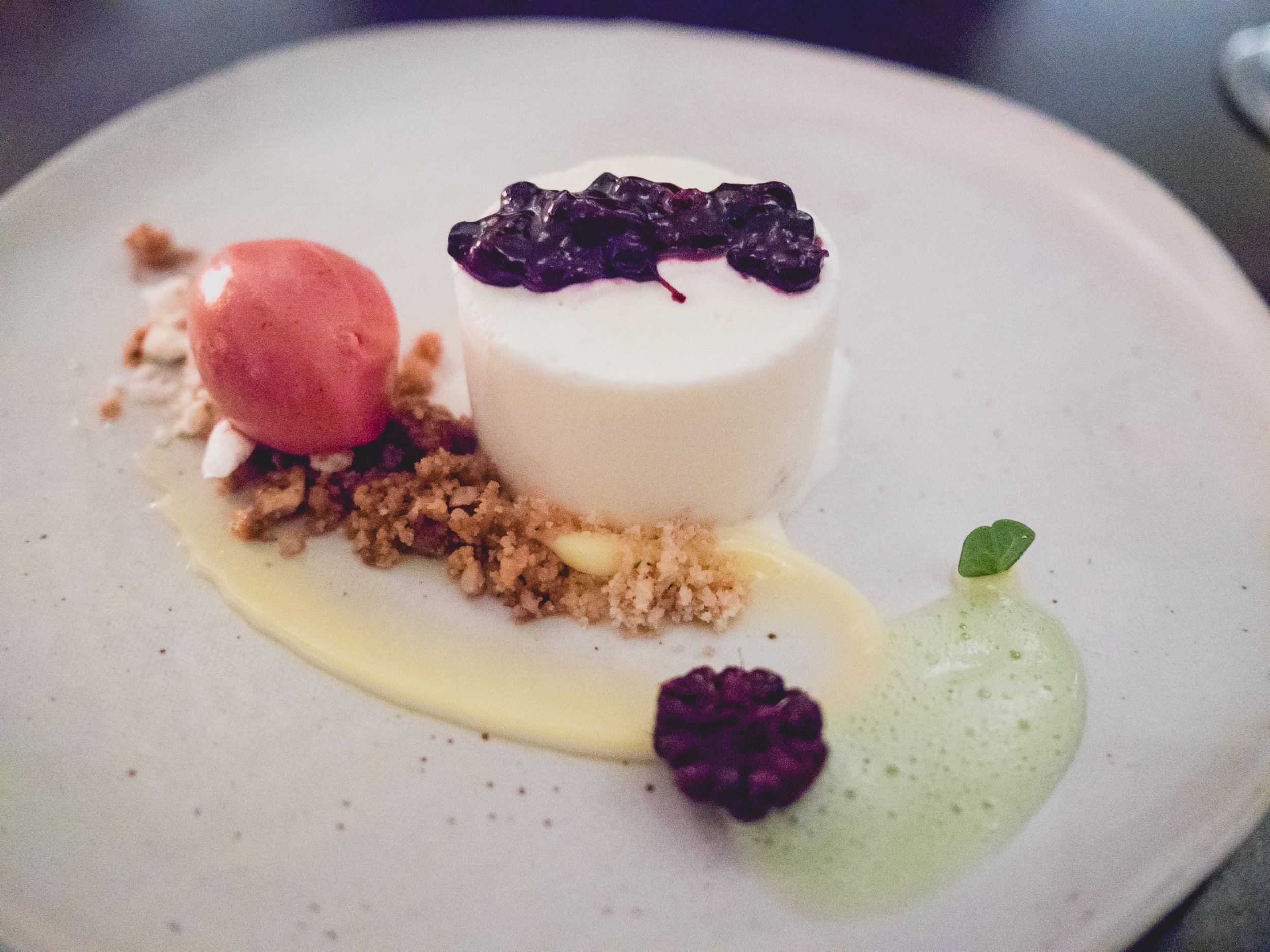 sweetcorn semifreddo , huckleberry sorbet.