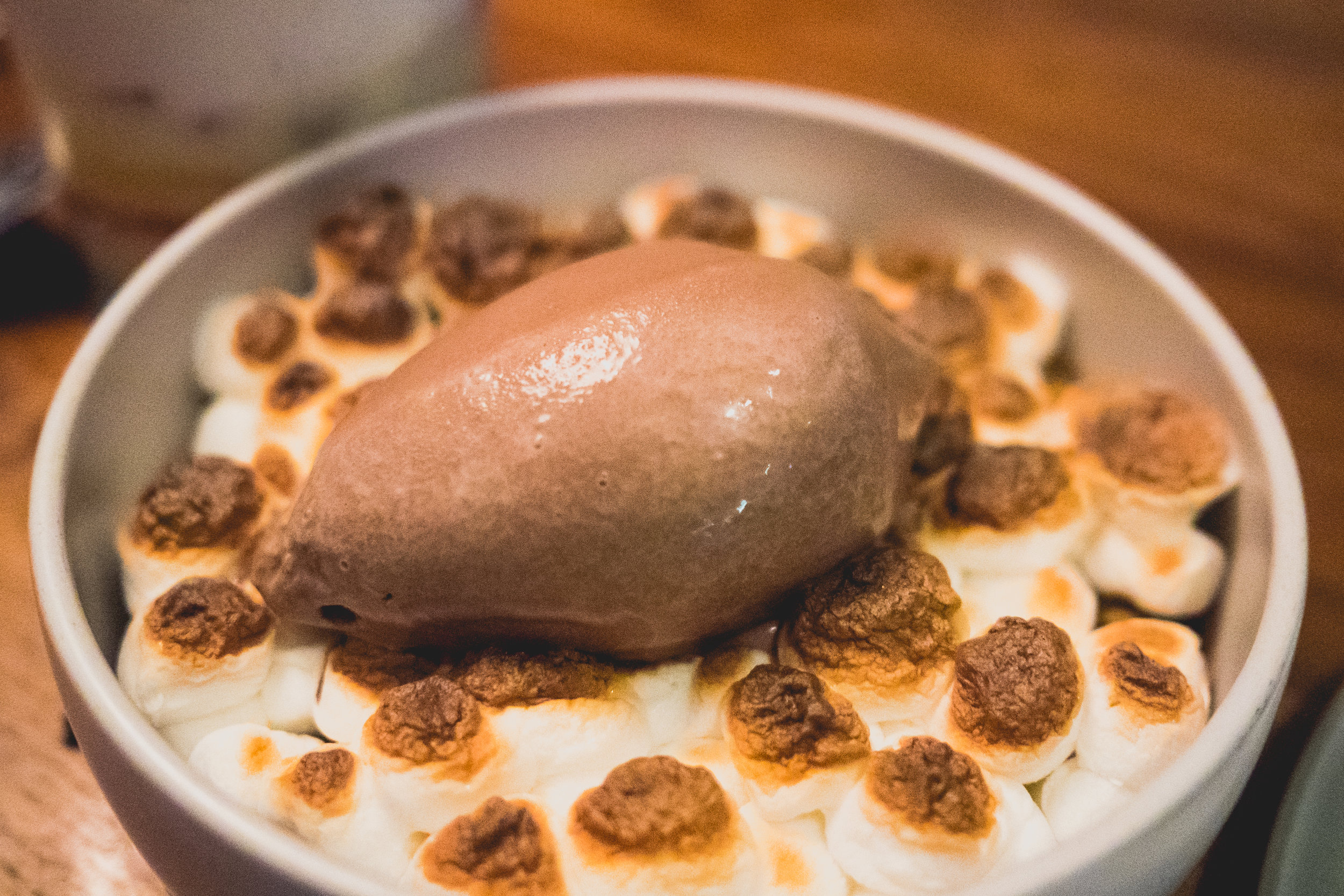 banana s'mores panna cotta , mcconnell's dutchman chocolate ice cream.