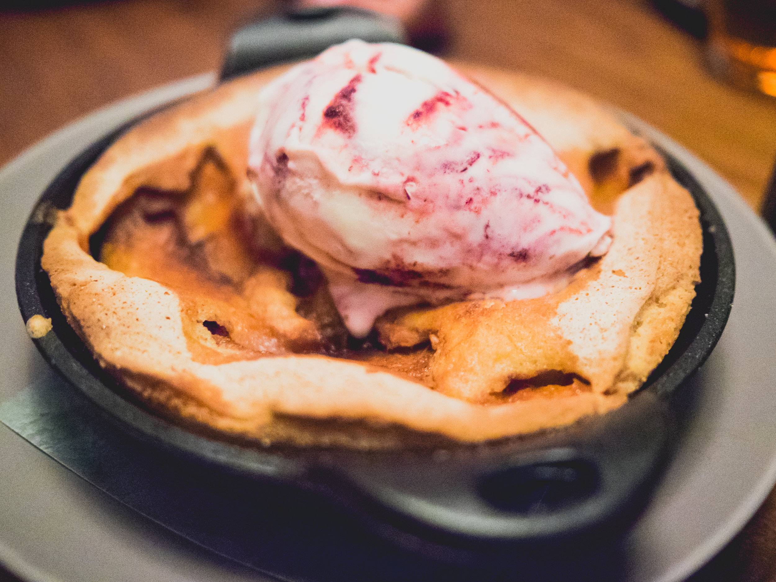 peach cobbler , mcconnell's eureka lemon and marionberry ice cream.