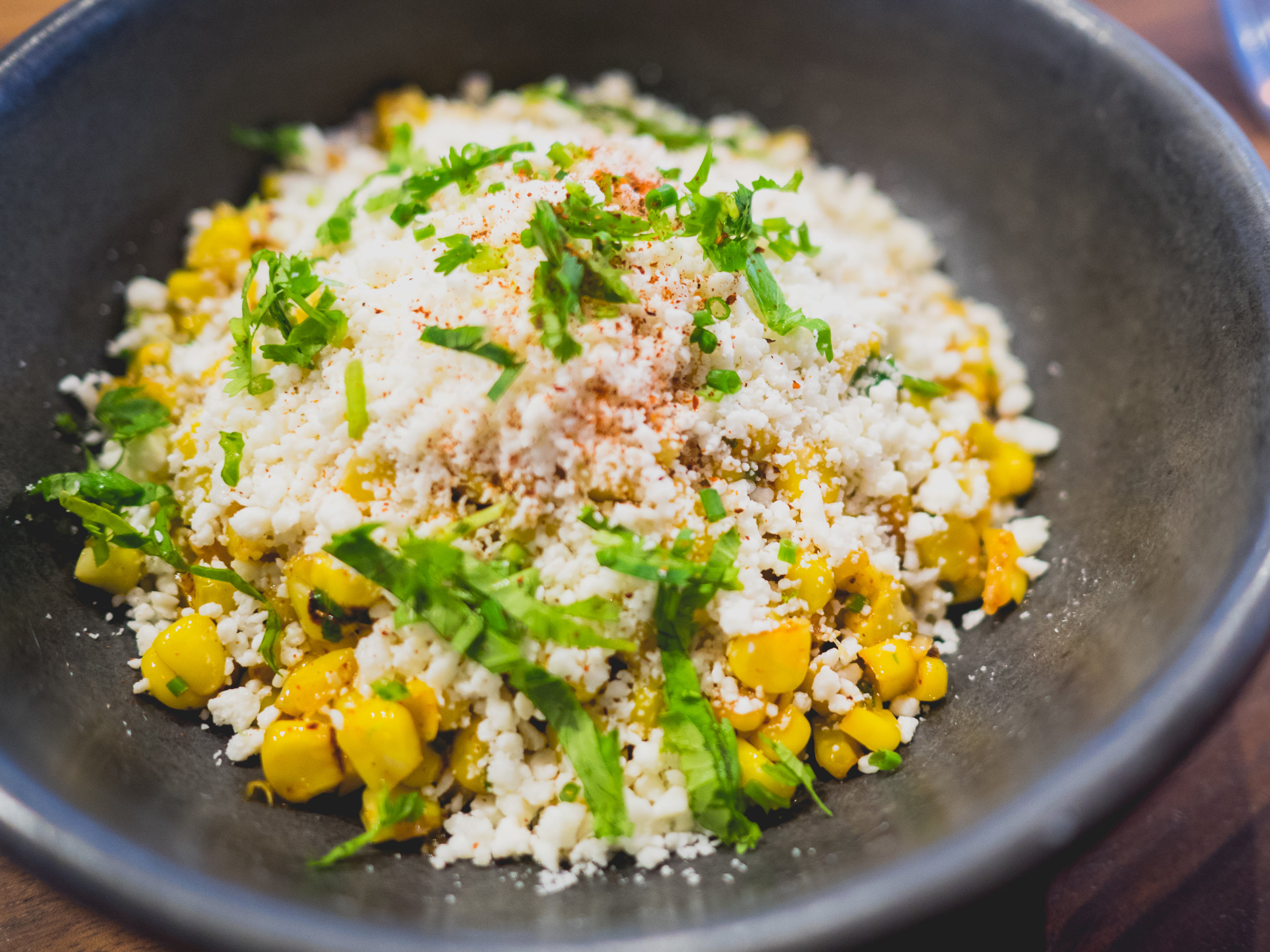 esquites : brentwood corn, corn butter, cotija, chile morita.