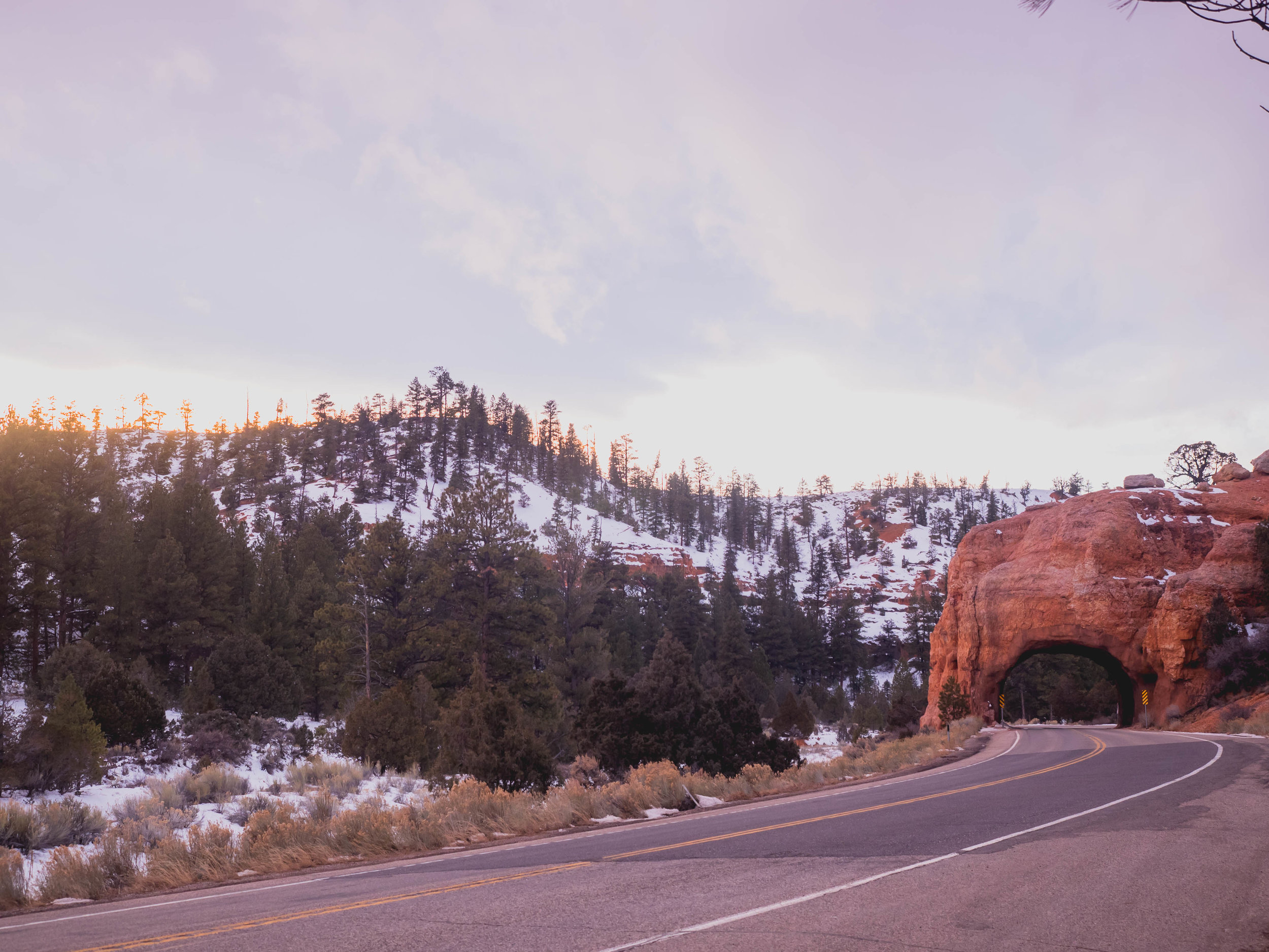 one of two tunnels in red canyon, leaving bryce canyon.