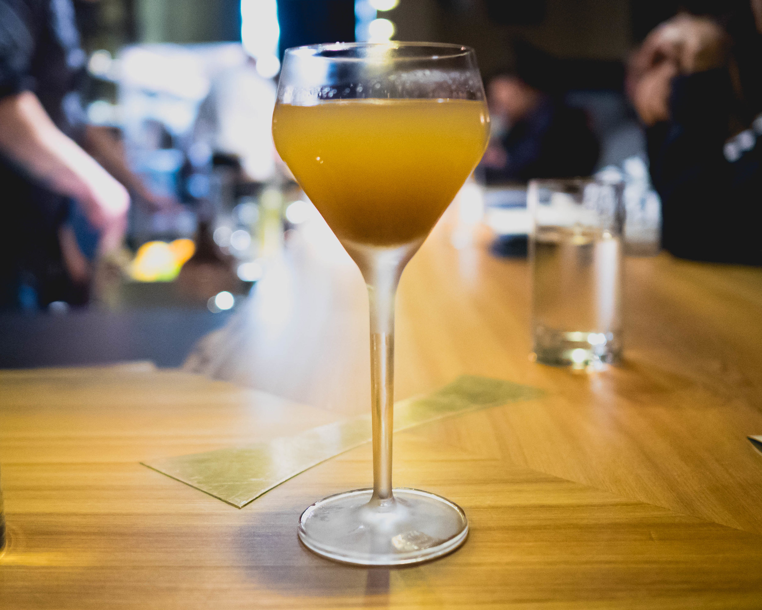 cask aged cider with peach, fermented apple.