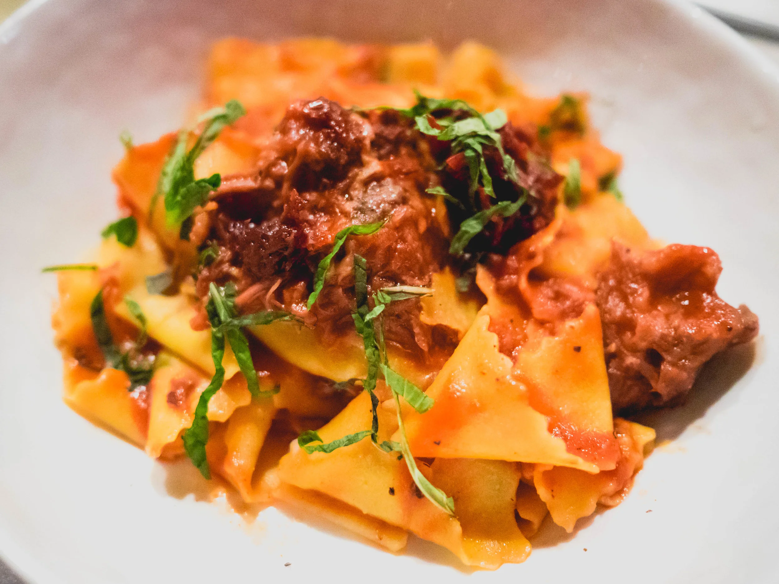 pappardelle with braised lamb, sundried tomato, mint.