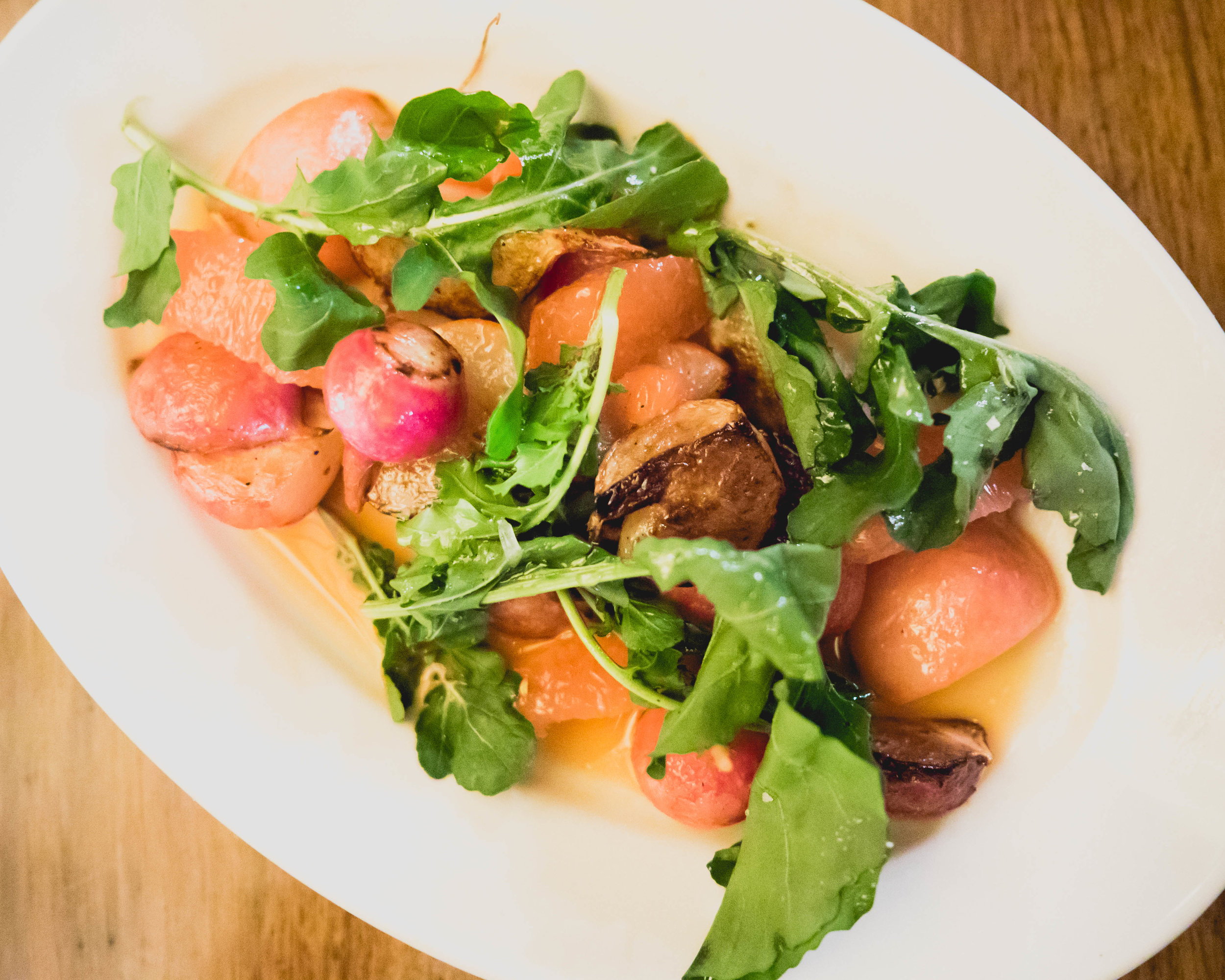 roasted radish, grapefruit, arugula, chili lime vinaigrette.