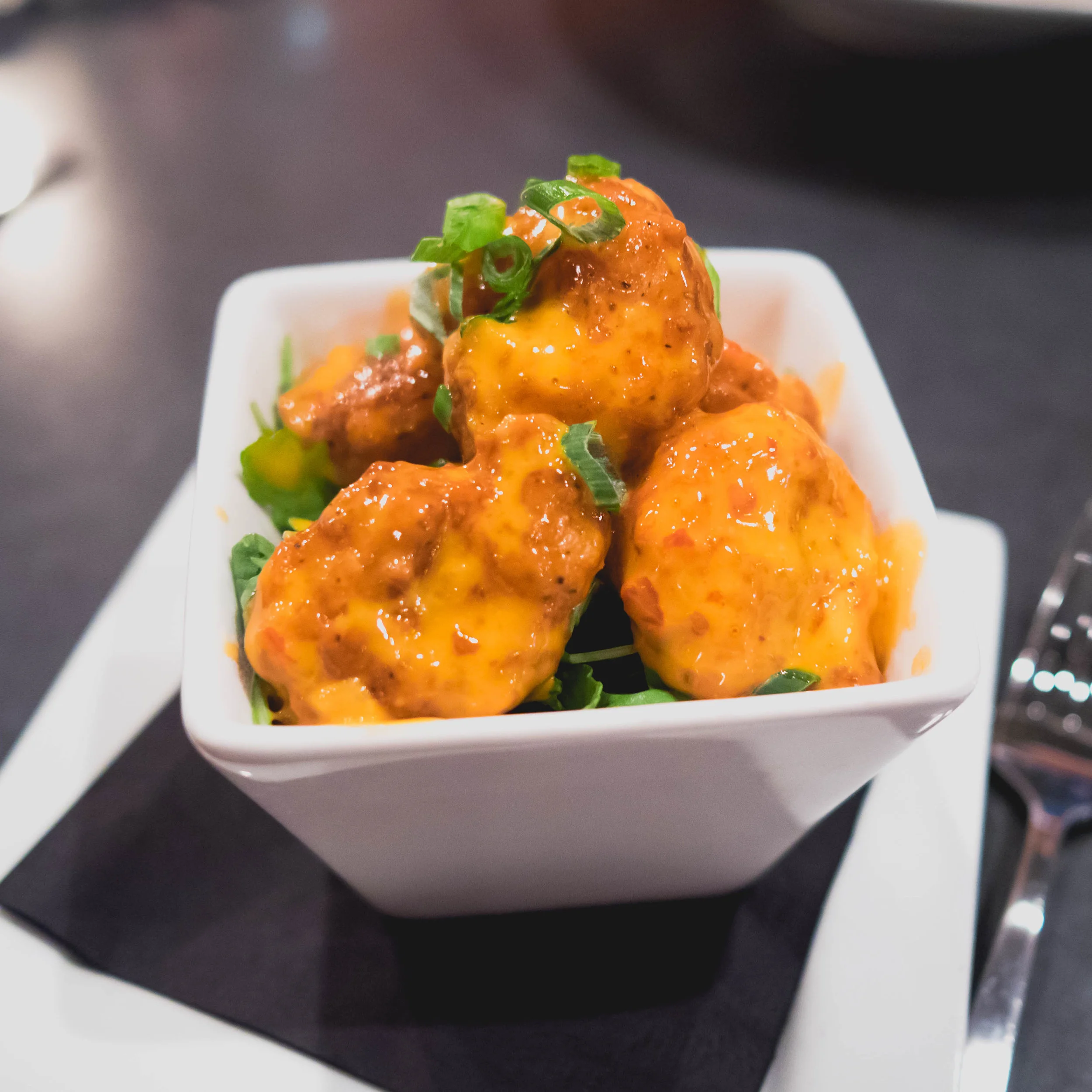 sweet thai shrimp with bang bang sauce.