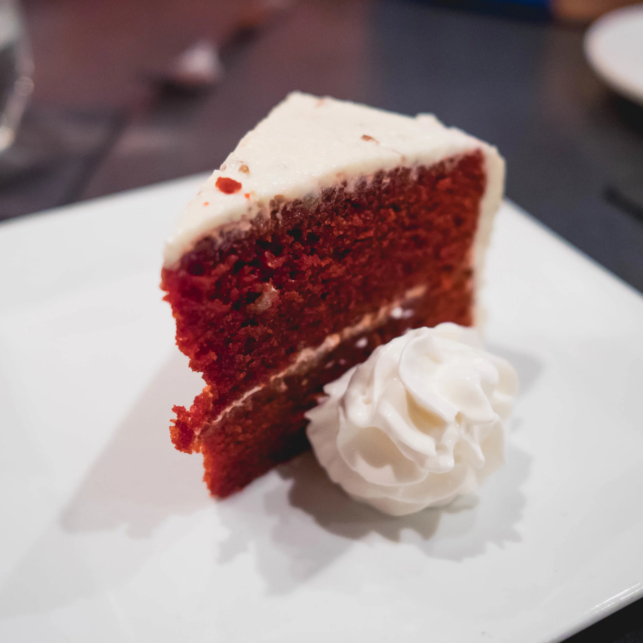 red velvet cake with bourbon icing.