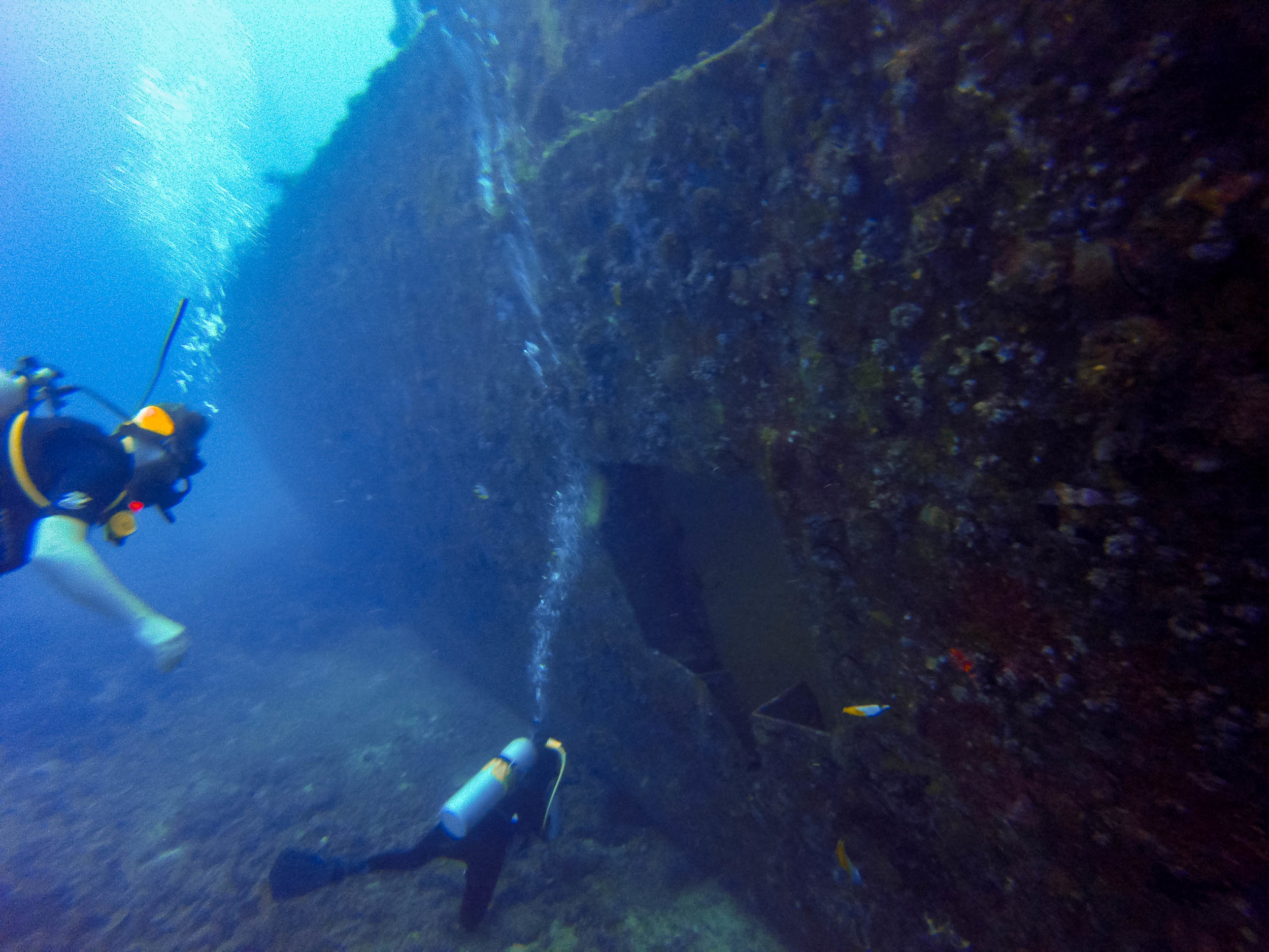 entering the hull for a swim-through.