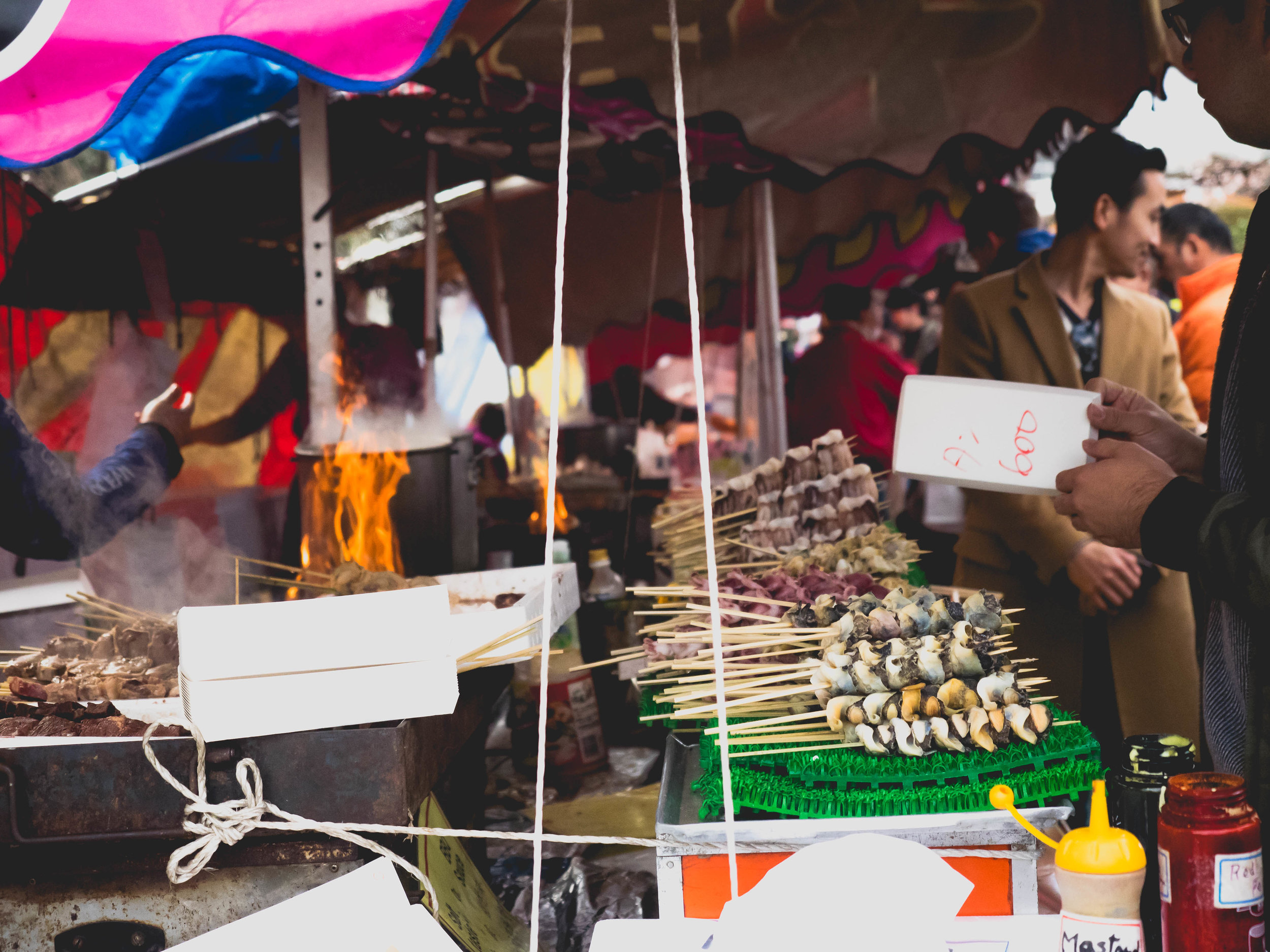 pick-your-own grilled meat or seafood skewers on the street.