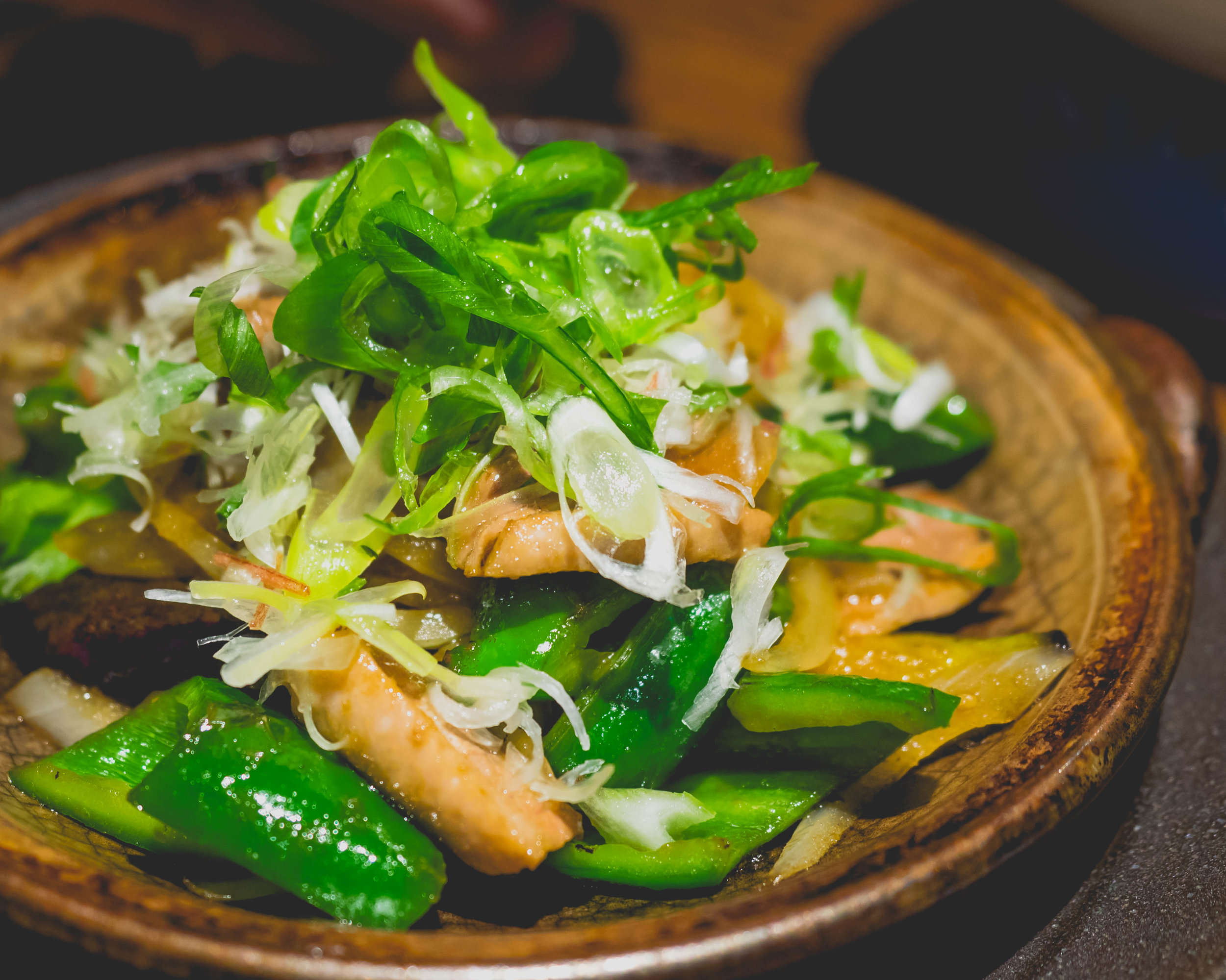 crossbreed duck with fried kyoto vegetables.
