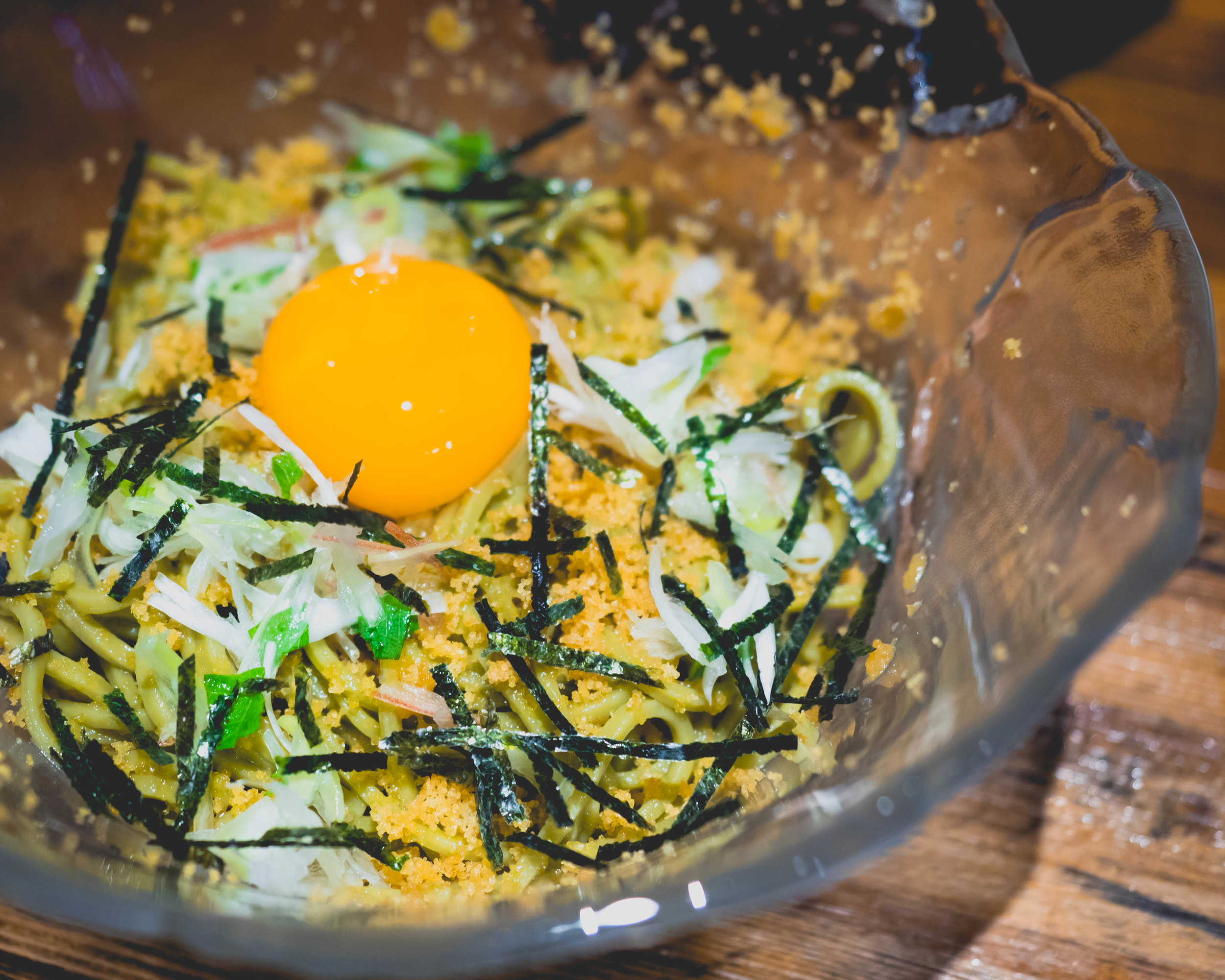 bottarga green tea soba noodles.