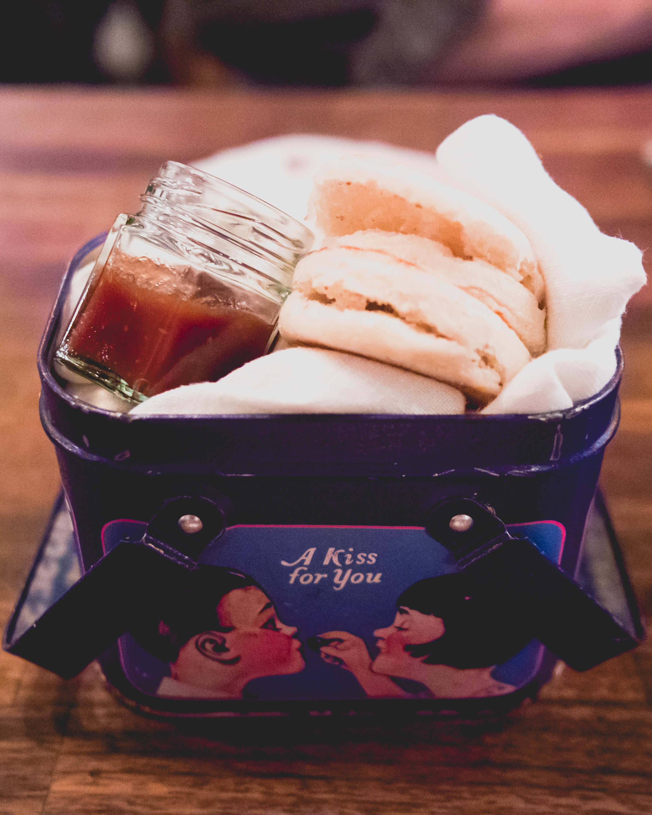 closeup of jam and english muffins.