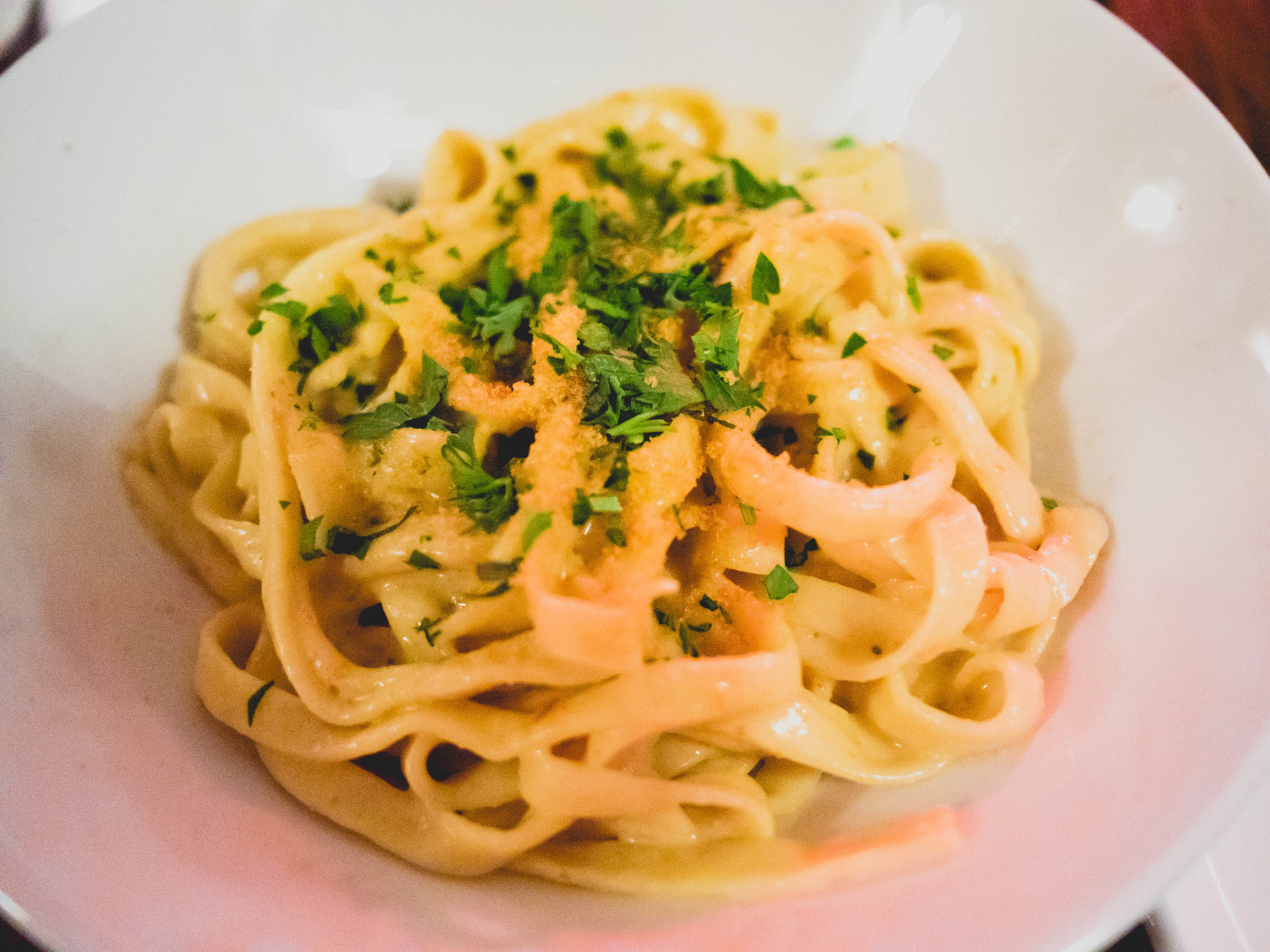 fettucini , uni, butter, duck yolk, bottarga, parsley, lemon.