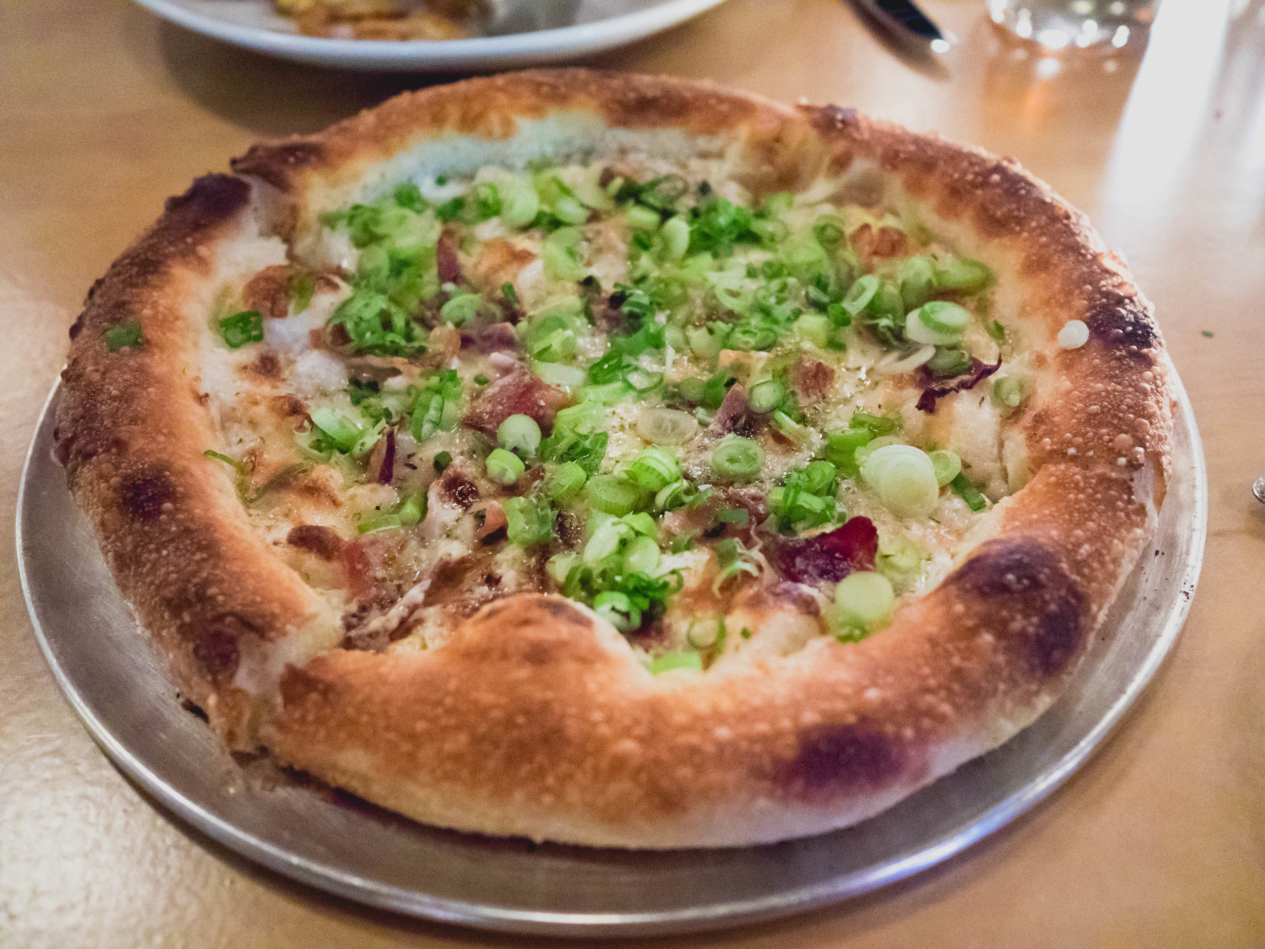 speck, gorgonzola dolce, green onions, oregano.