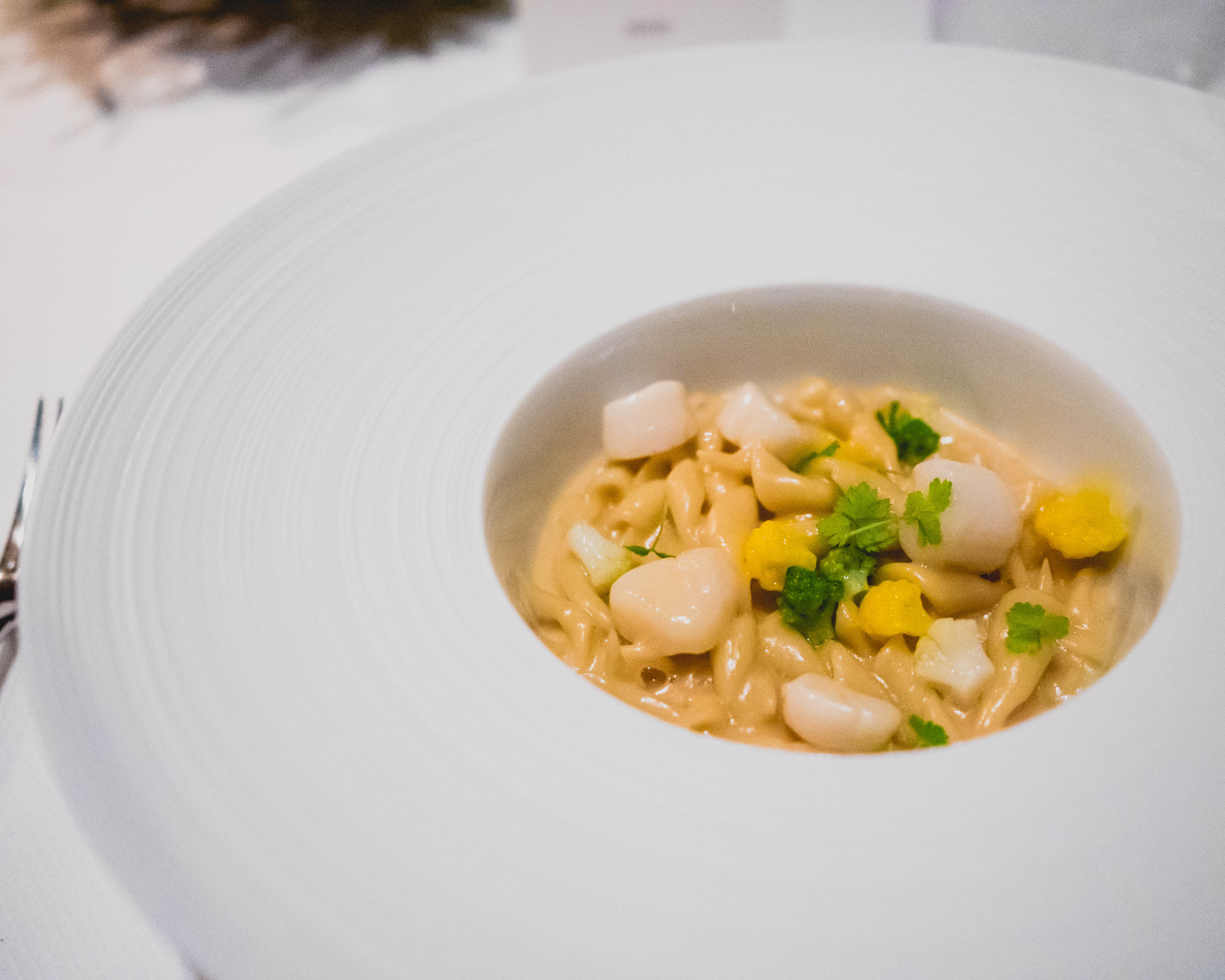 trofie with nantucket bay scallop, cauliflower, fresh run farm parsley.