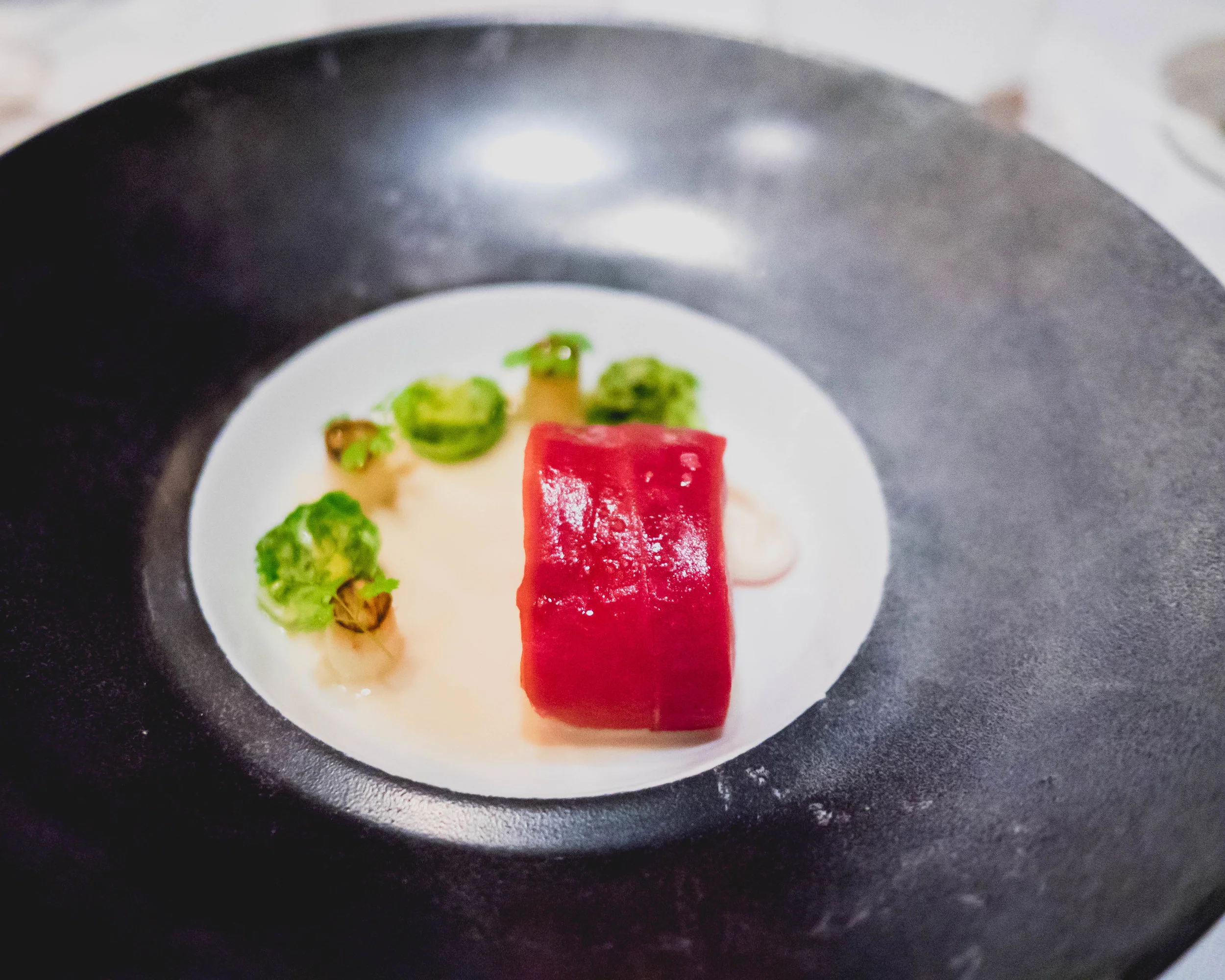 black cod , ruby beet, brussels sprout, celeriac.