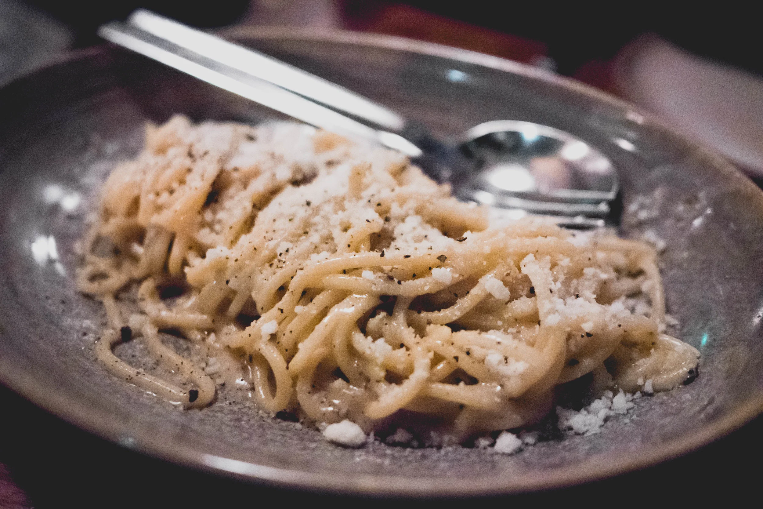 tonnarelli cacio e pepe : black pepper and pecorino fulvi.