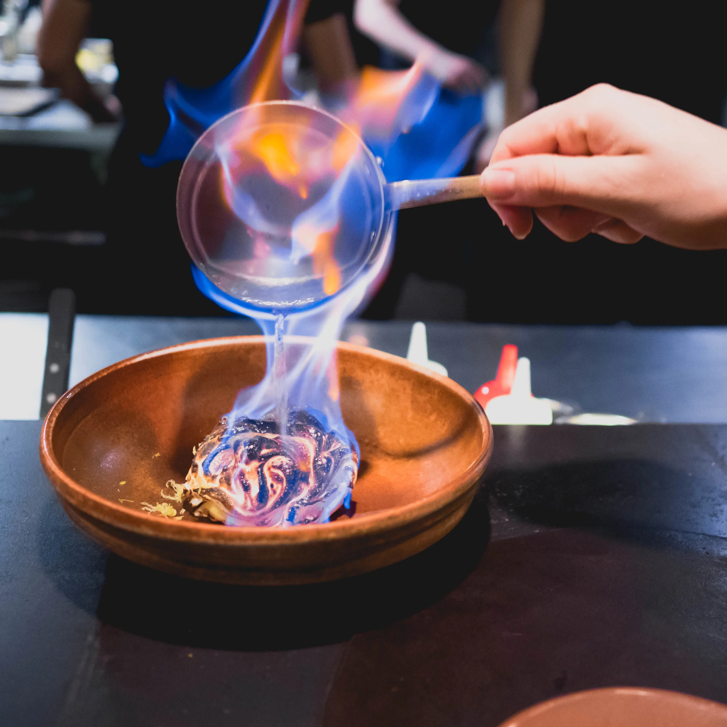 dessert on fire.
