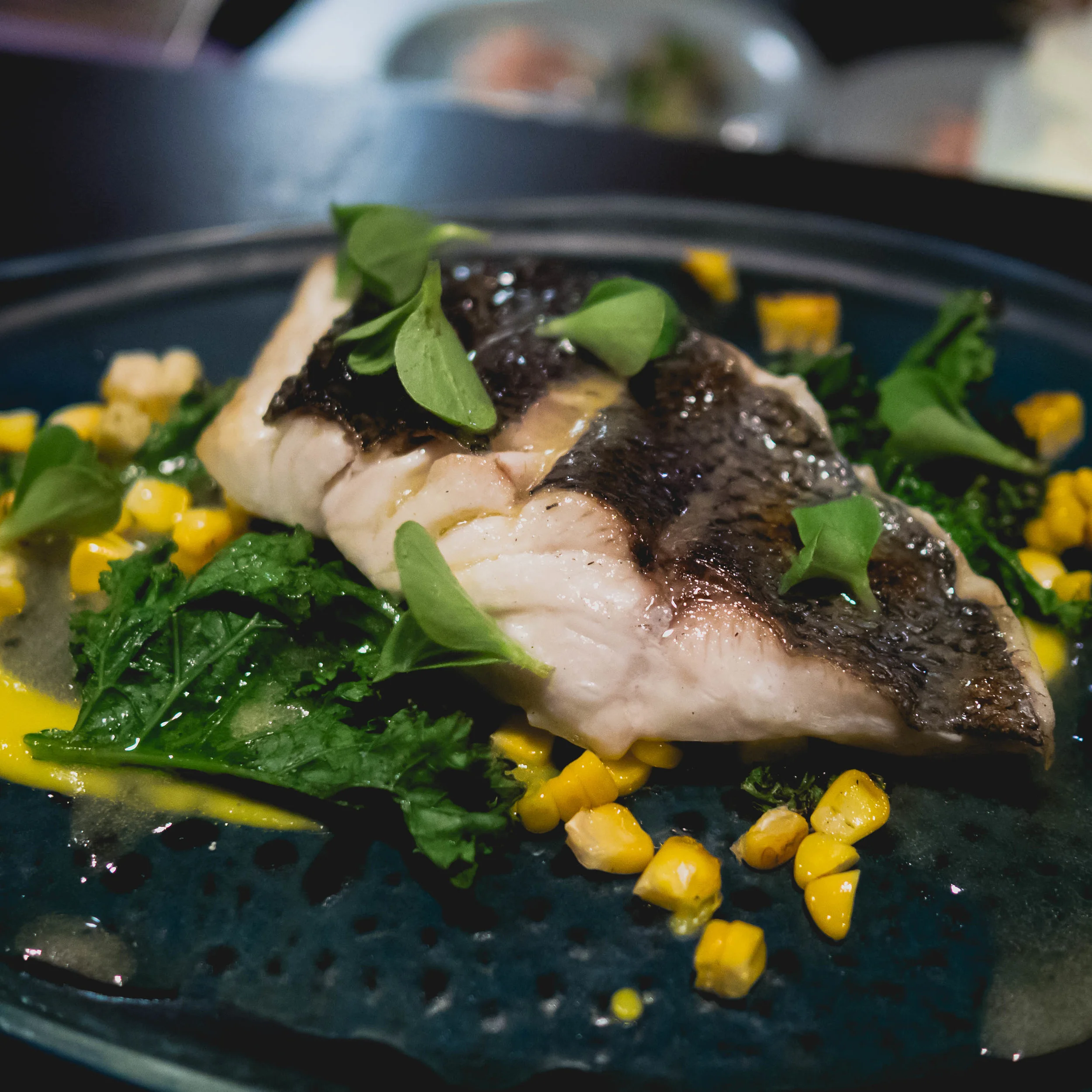 blue-eye, sweetcorn, kale .