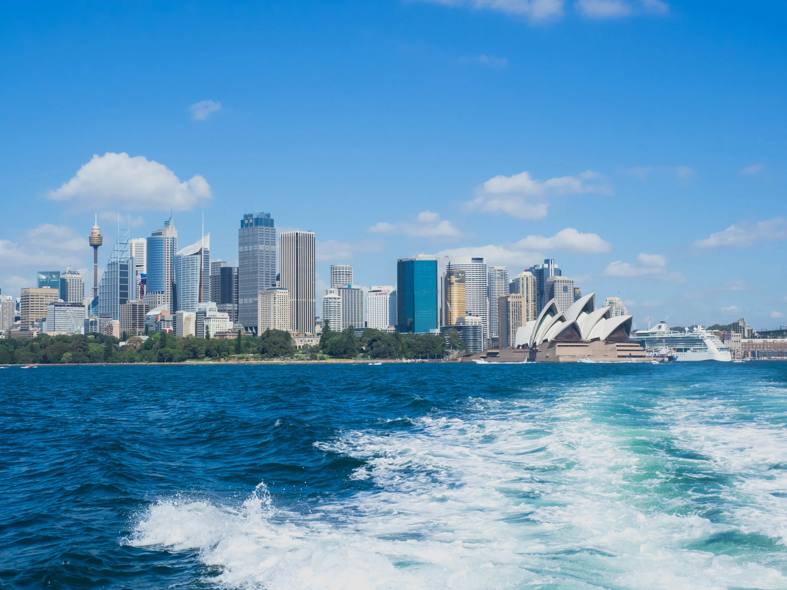 looking back at the city from the ferry.